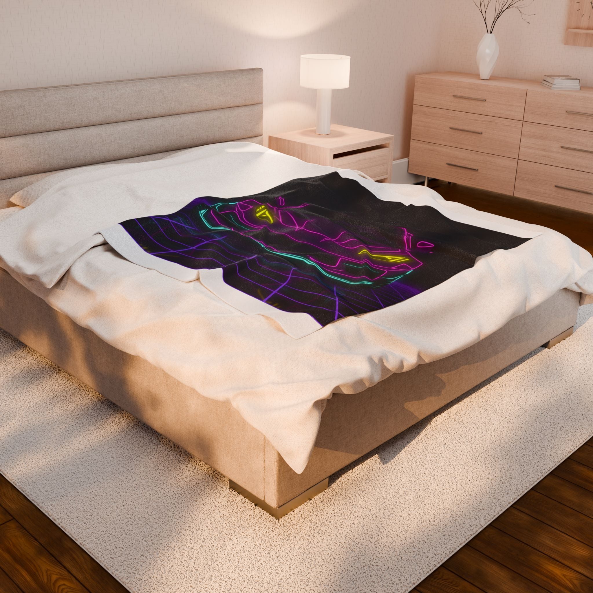 Corvette C8 (2020+) Neon Synthwave Velveteen Plush Blanket