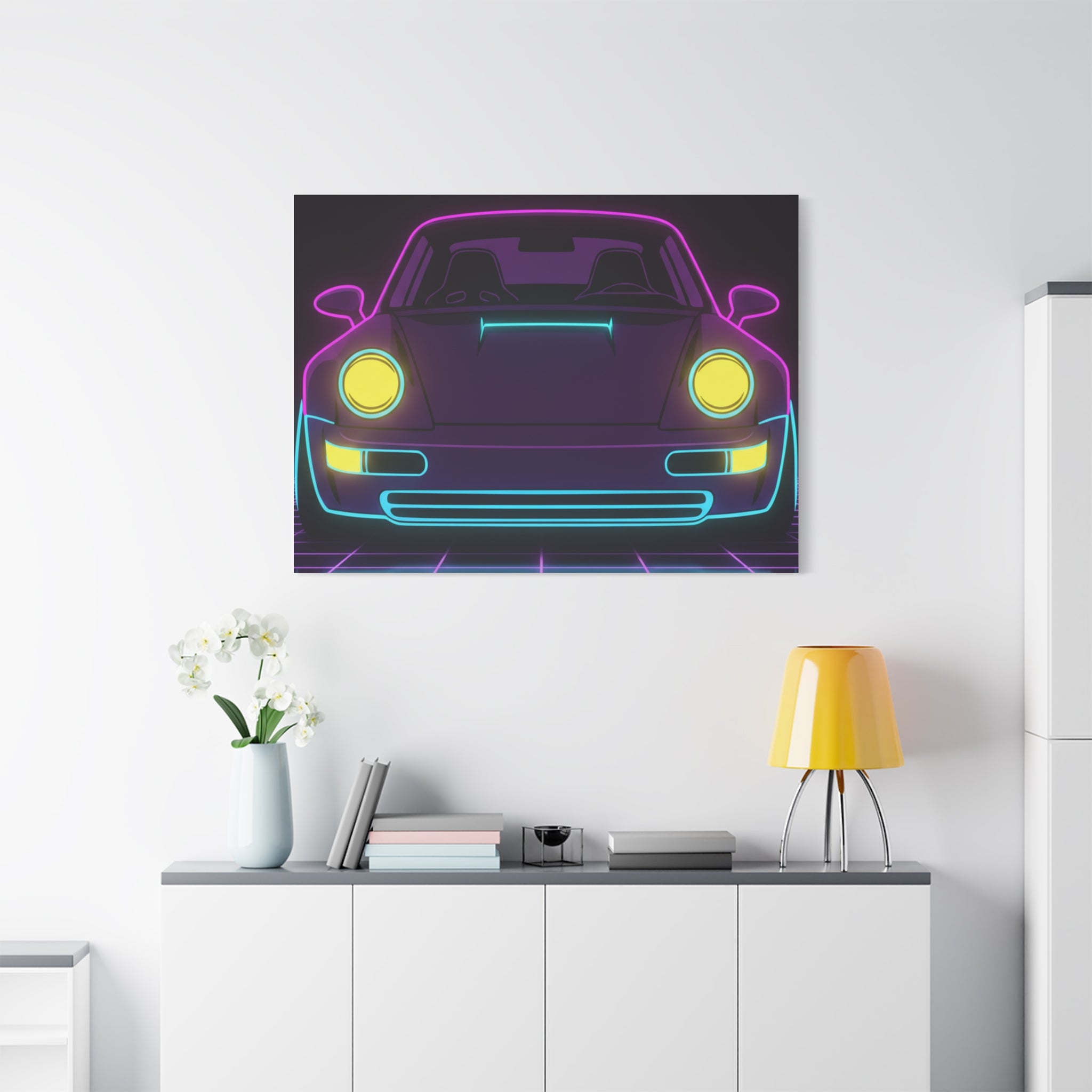 Porsche 964 Singer Neon Synthwave Canvas Wall Art