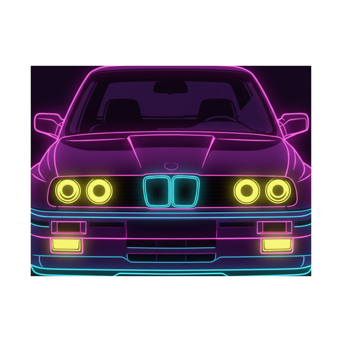 BMW E30 Neon Synthwave Poster