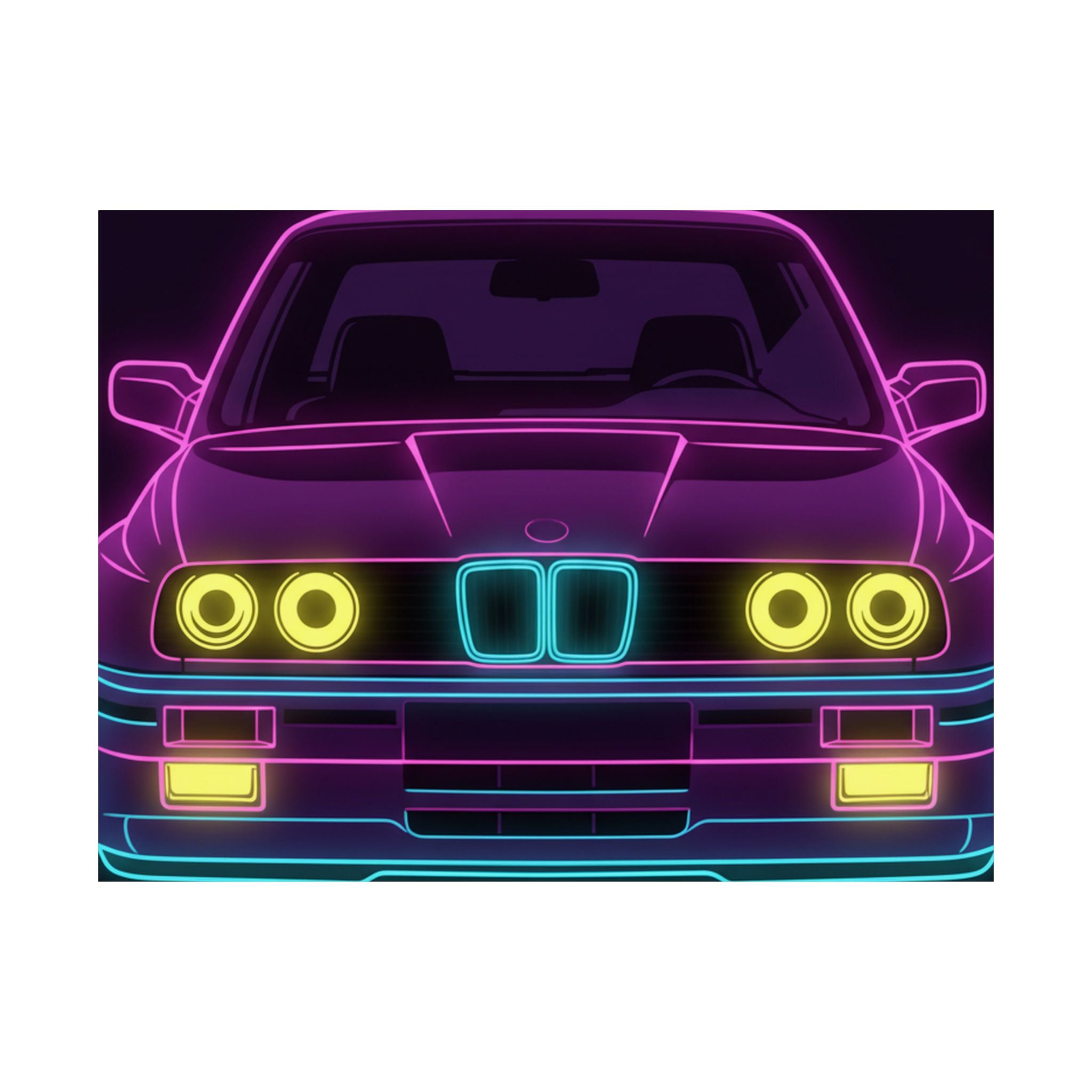 BMW E30 Neon Synthwave Poster