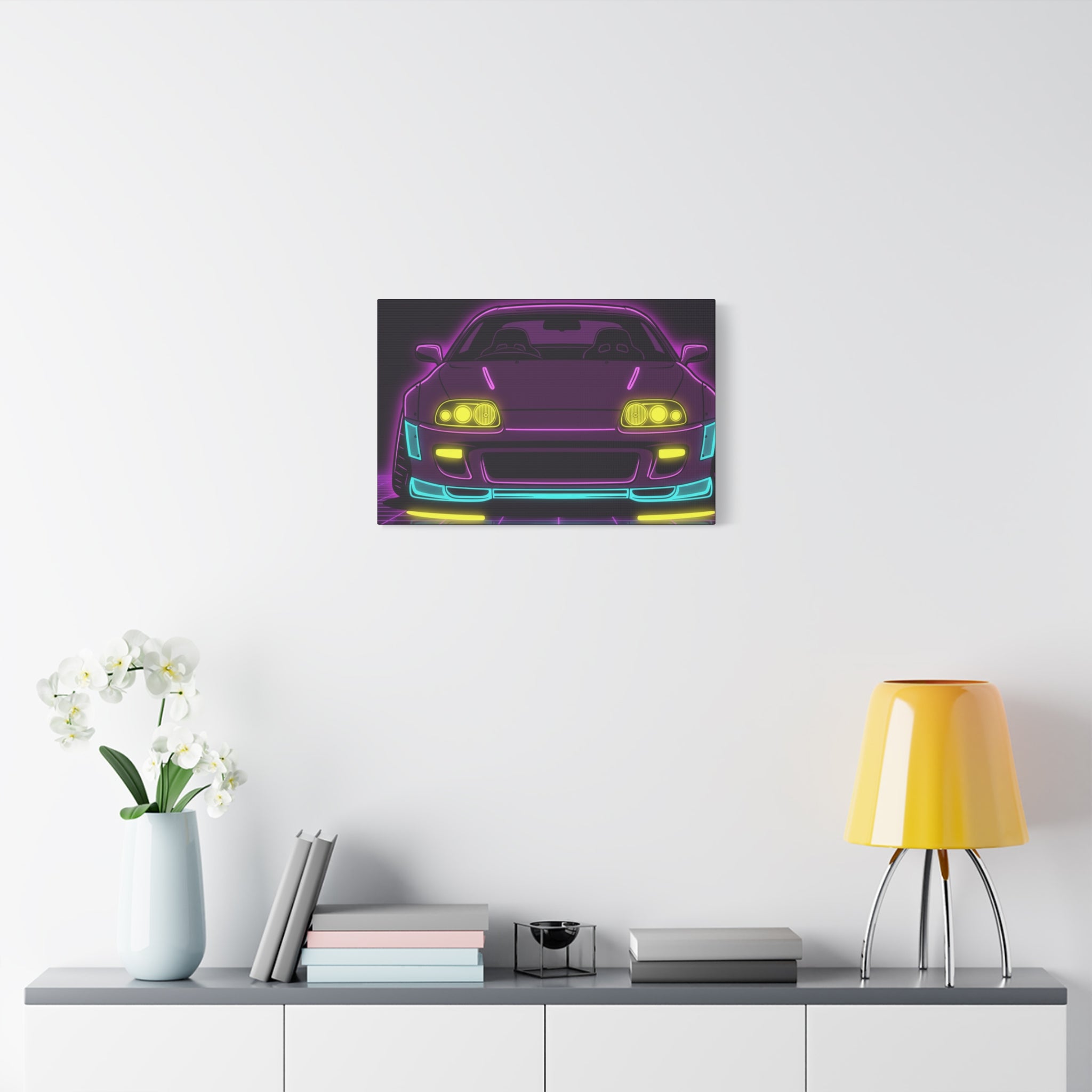 Toyota Supra MK4 Neon Synthwave Canvas Wall Art