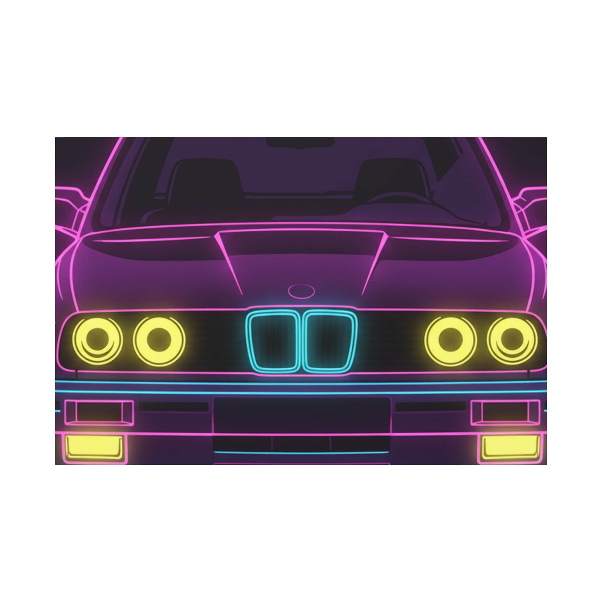 BMW E30 Neon Synthwave Canvas Wall Art