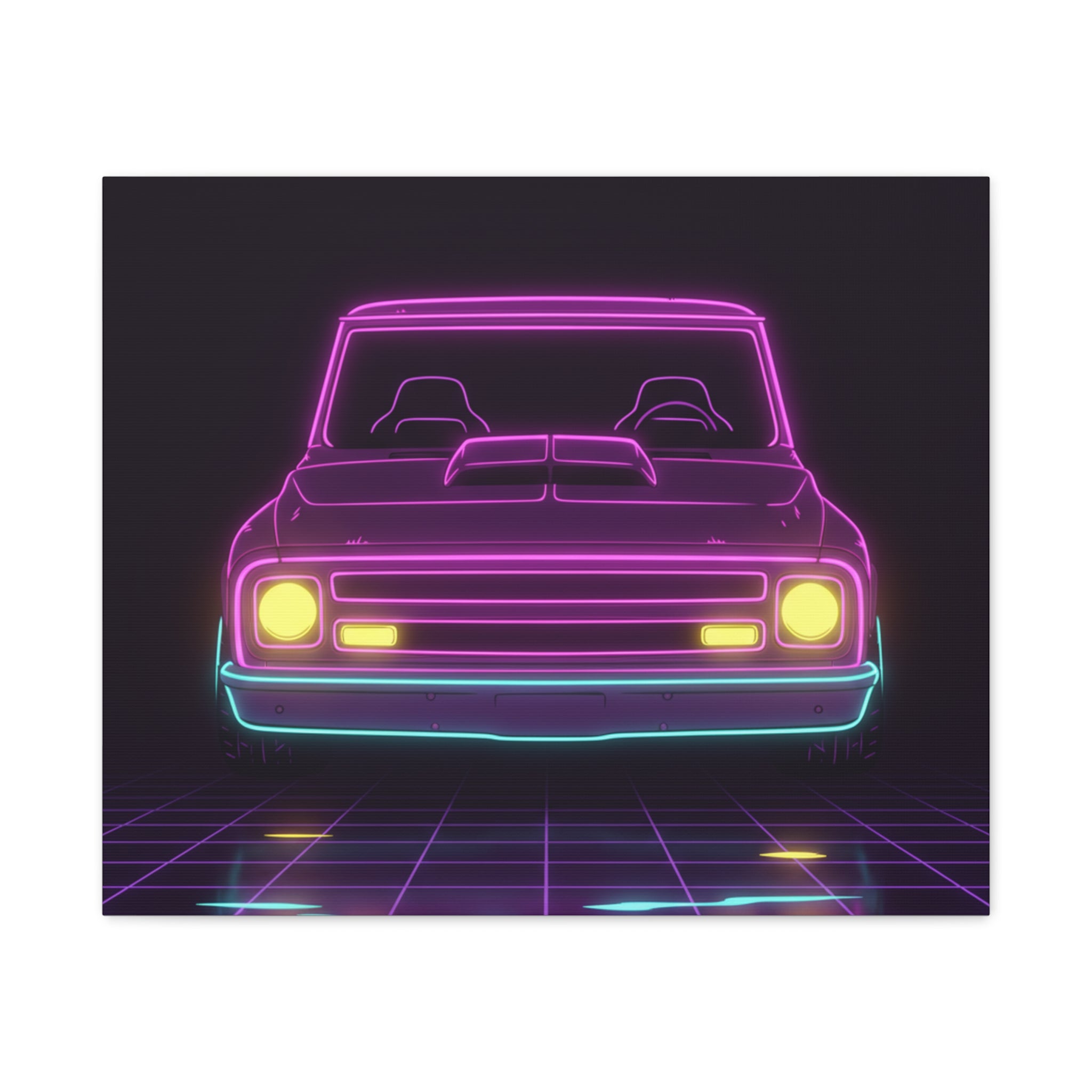 Chevy C10 Pickup (1967-72) Neon Synthwave Canvas Wall Art