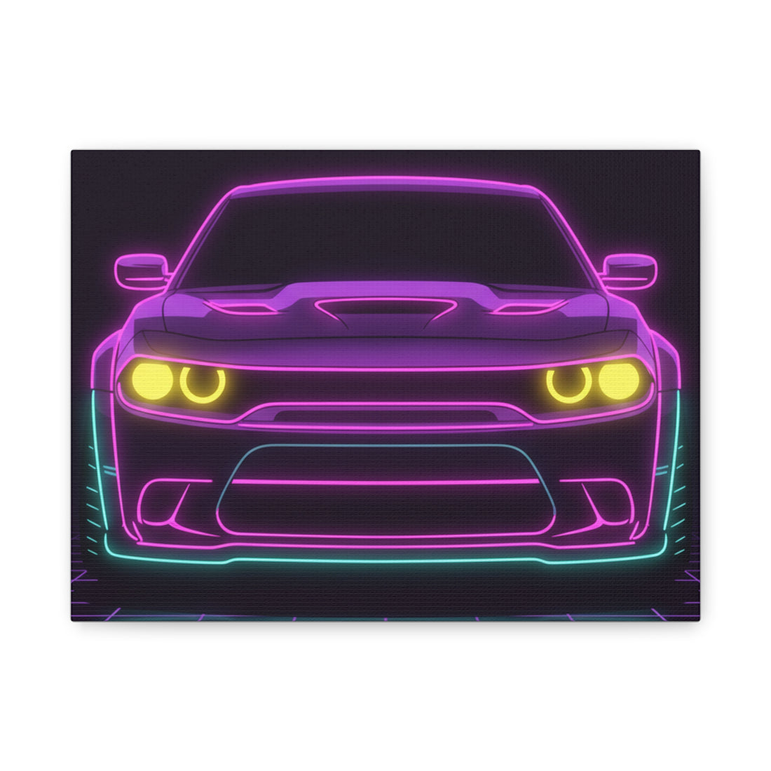 Dodge Challenger SRT Hellcat Neon Synthwave Canvas Wall Art