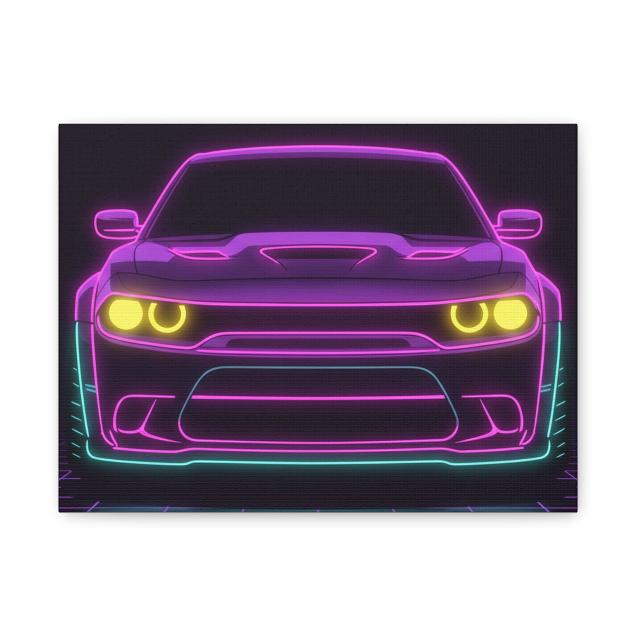 Dodge Challenger SRT Hellcat Neon Synthwave Canvas Wall Art