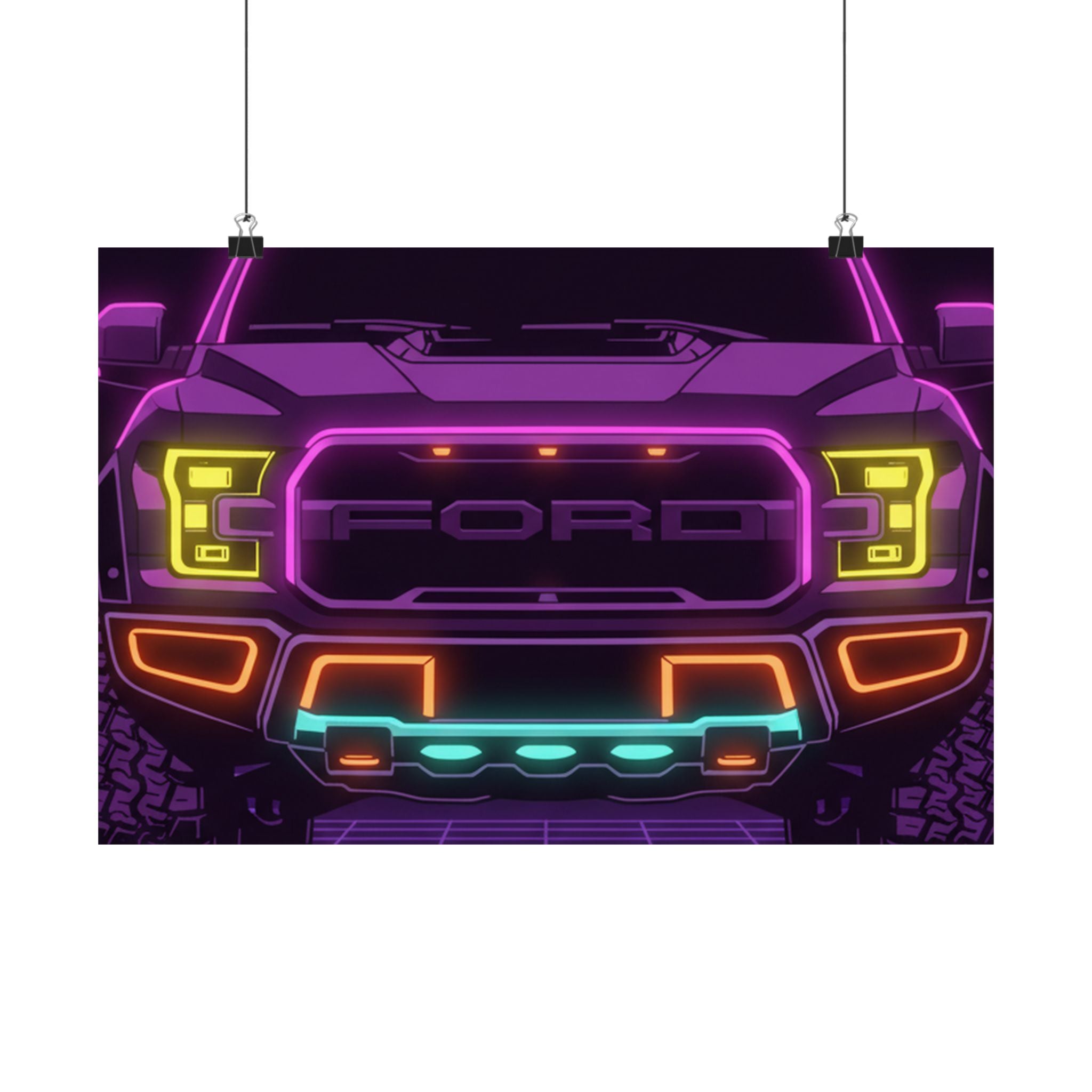 Ford F-150 Raptor Gen 2 Neon Synthwave Poster