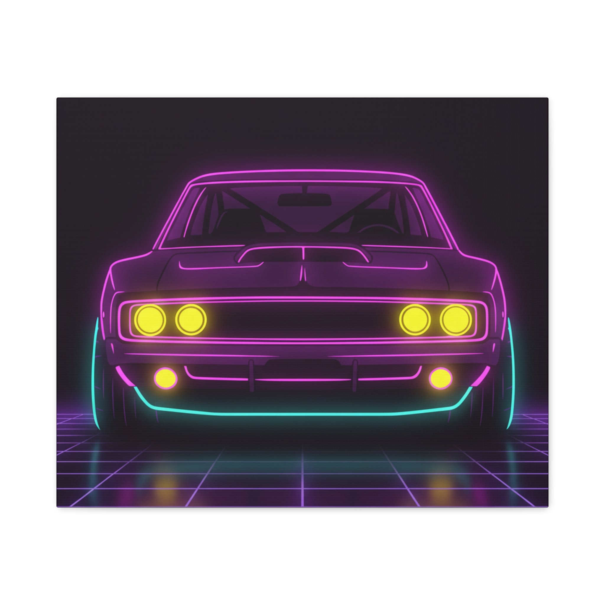 Dodge Charger R/T (1968-70) Neon Synthwave Canvas Wall Art