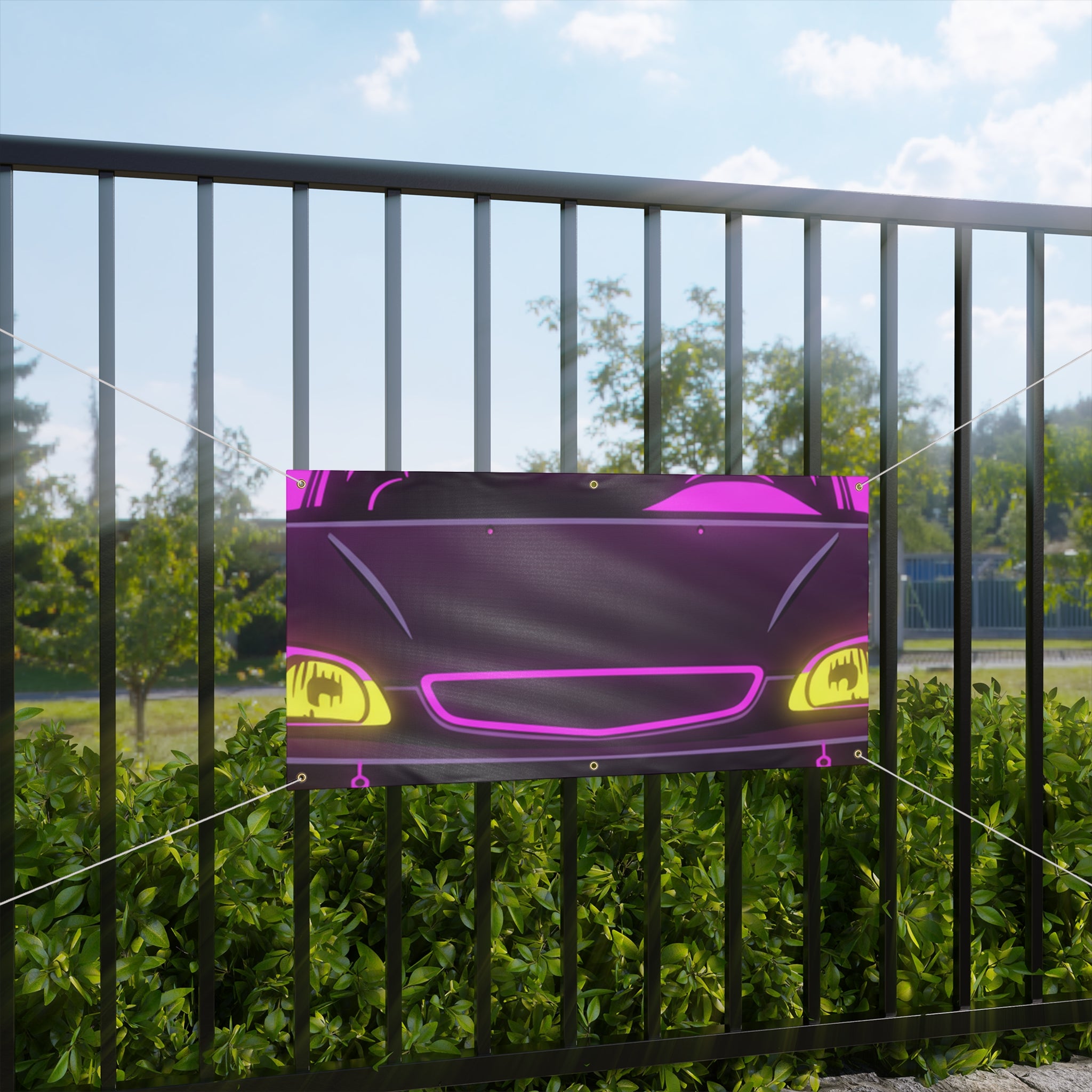 Honda Civic EK Hatch Neon Synthwave Banner