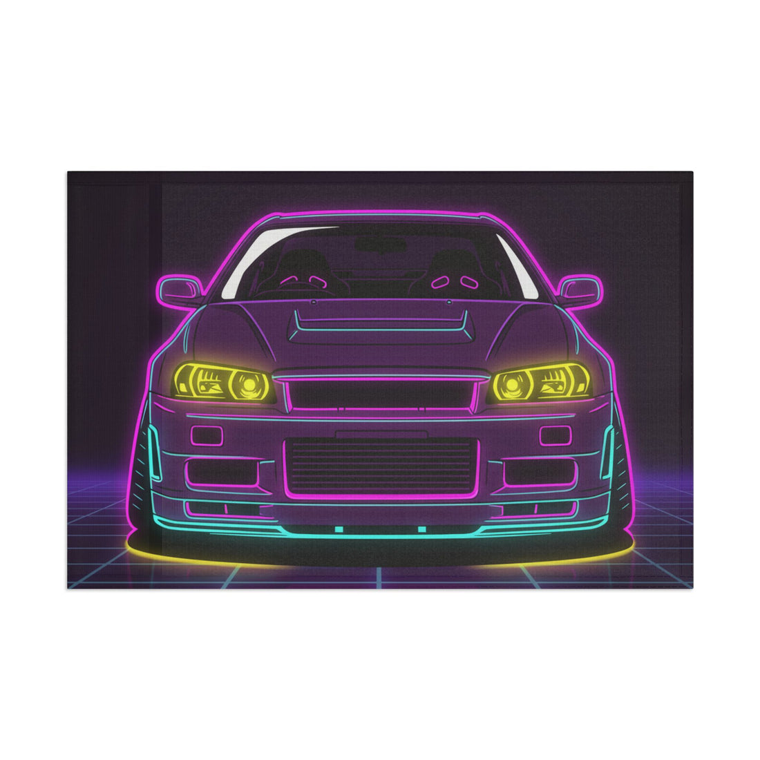 Nissan GT-R Neon Synthwave Garage Flag