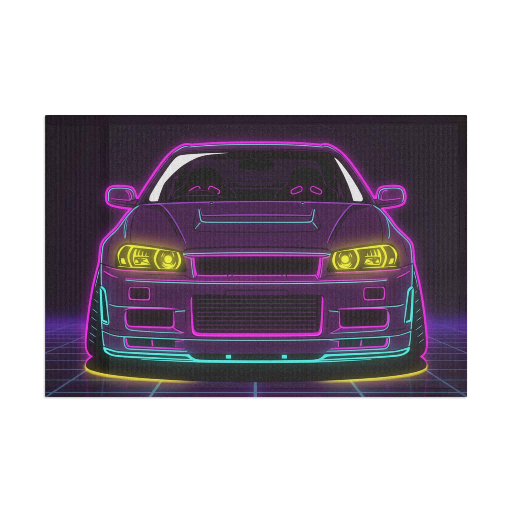 Nissan GT-R Neon Synthwave Garage Flag