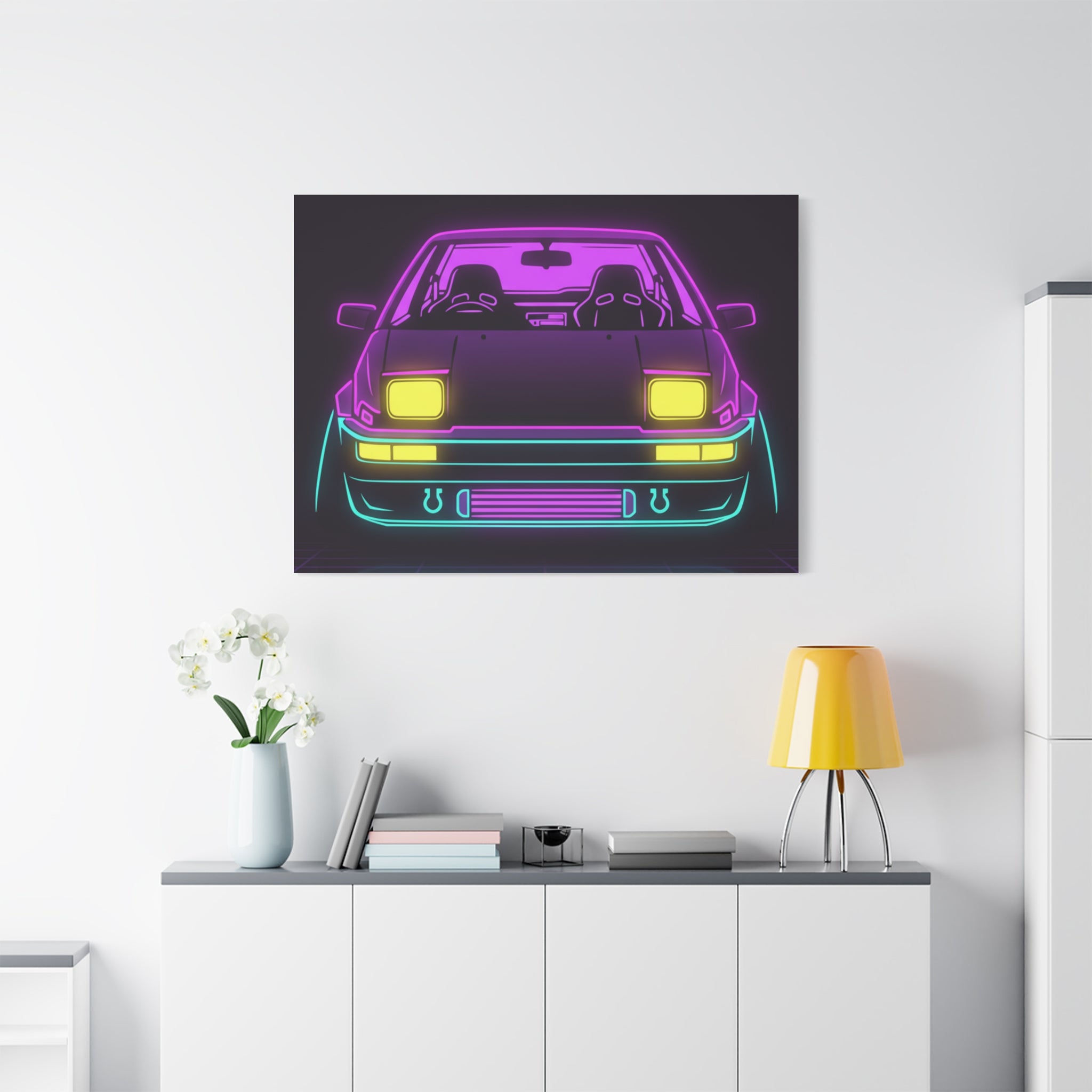 Toyota AE86 (1983-87) Neon Synthwave Canvas Wall Art