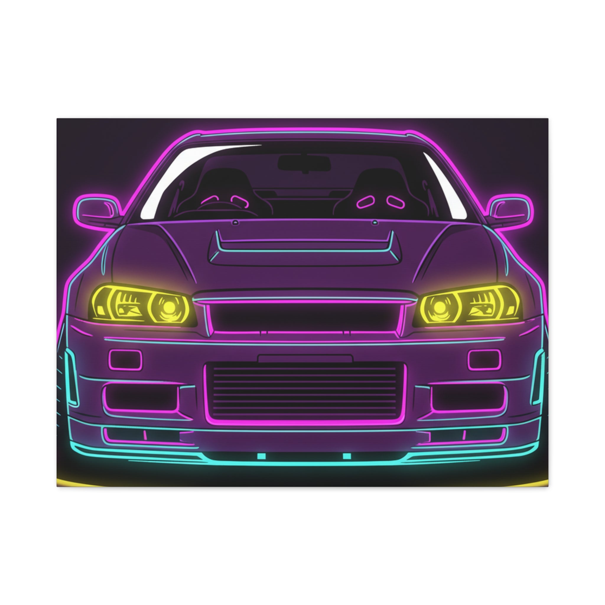 Nissan GT-R Neon Synthwave Canvas Wall Art