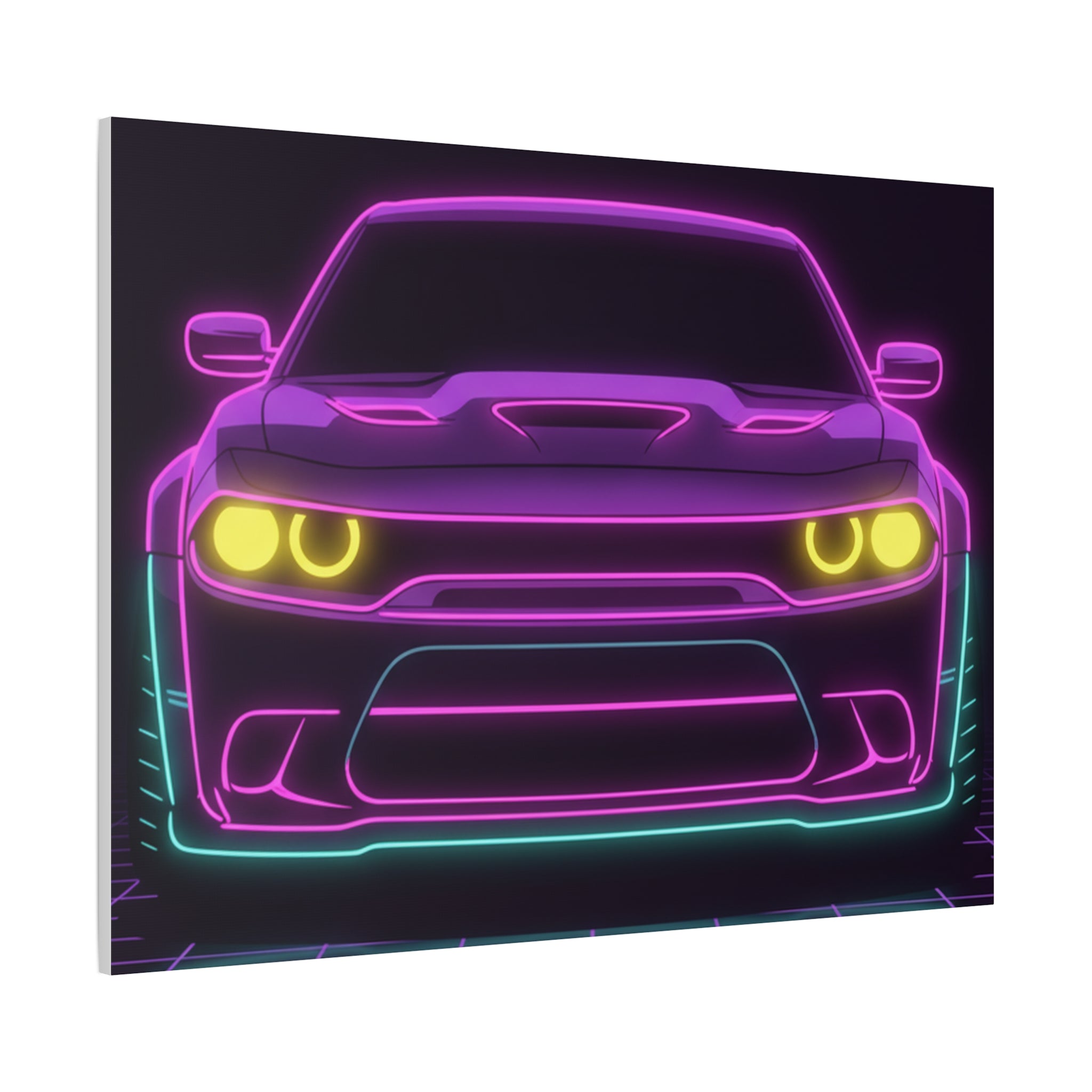 Dodge Challenger SRT Hellcat Neon Synthwave Canvas Wall Art