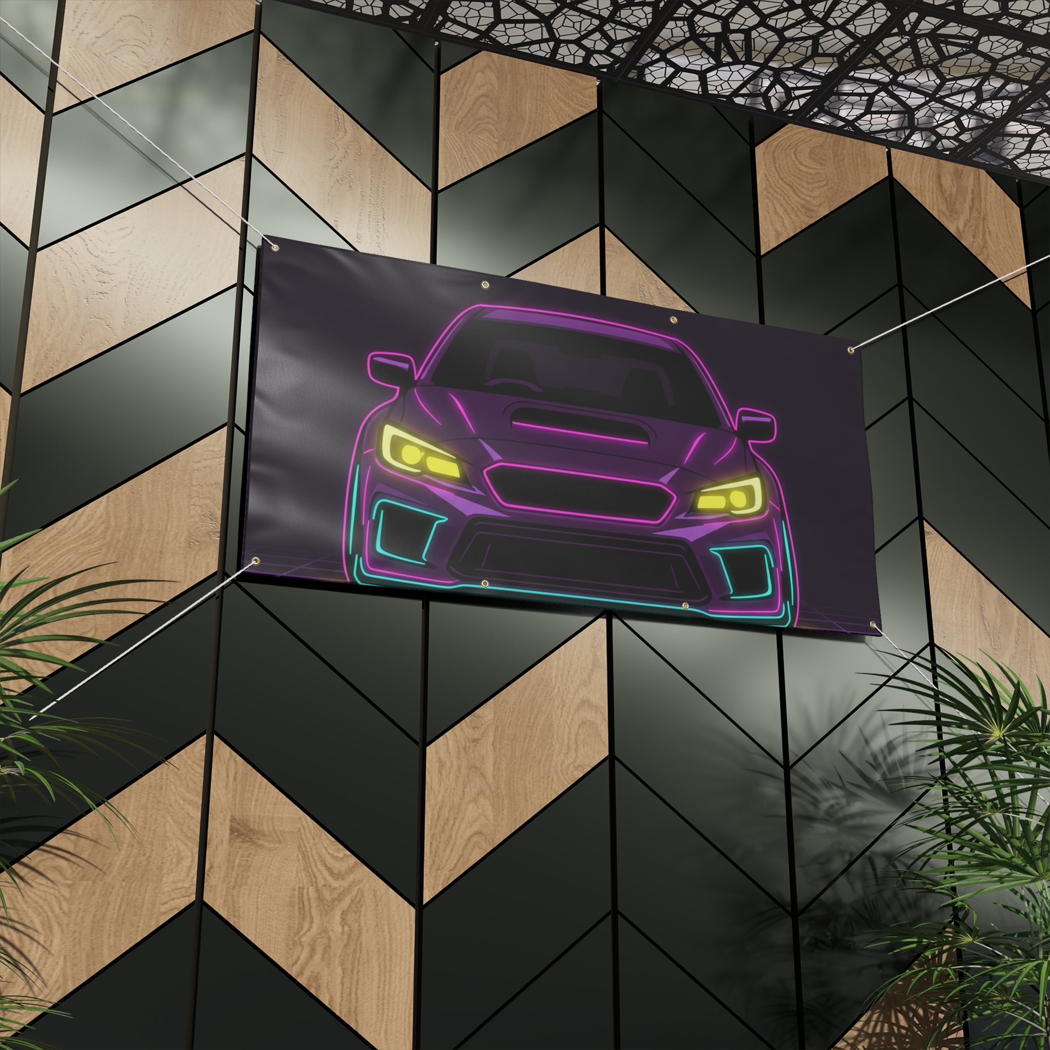 Subaru WRX STI Neon Synthwave Banner