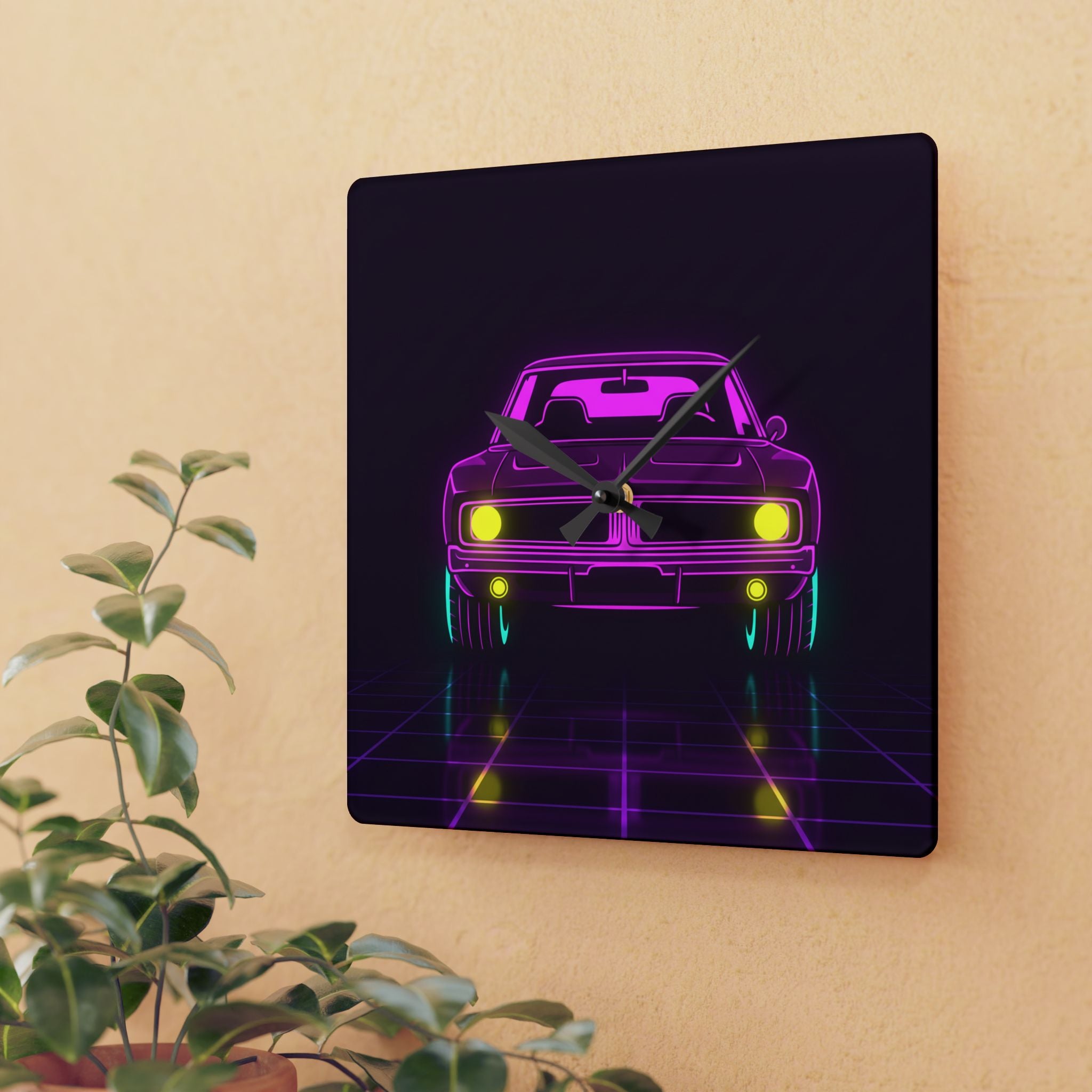 Dodge Charger R/T (1968-70) Resto-Mod Neon Synthwave Wall Clock