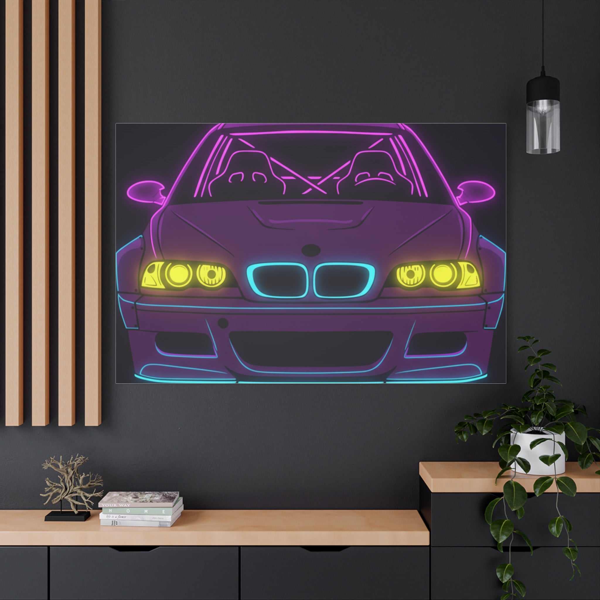 BMW E46 M3 (2000-06) Neon Synthwave Canvas Wall Art