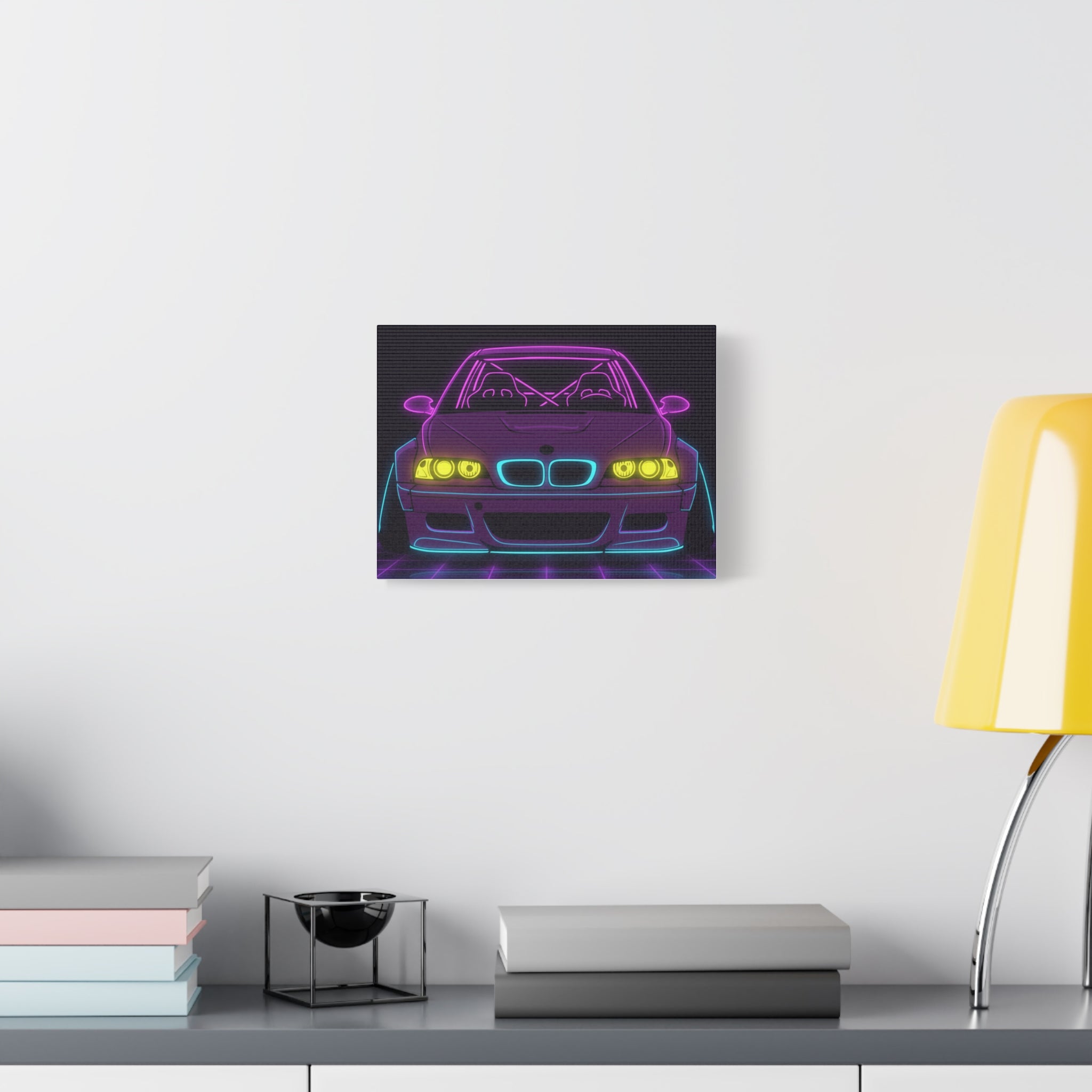 BMW E46 M3 (2000-06) Neon Synthwave Canvas Wall Art