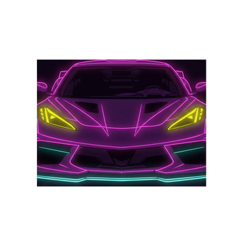 Corvette C8 (2020+) Neon Synthwave Metal Wall Sign