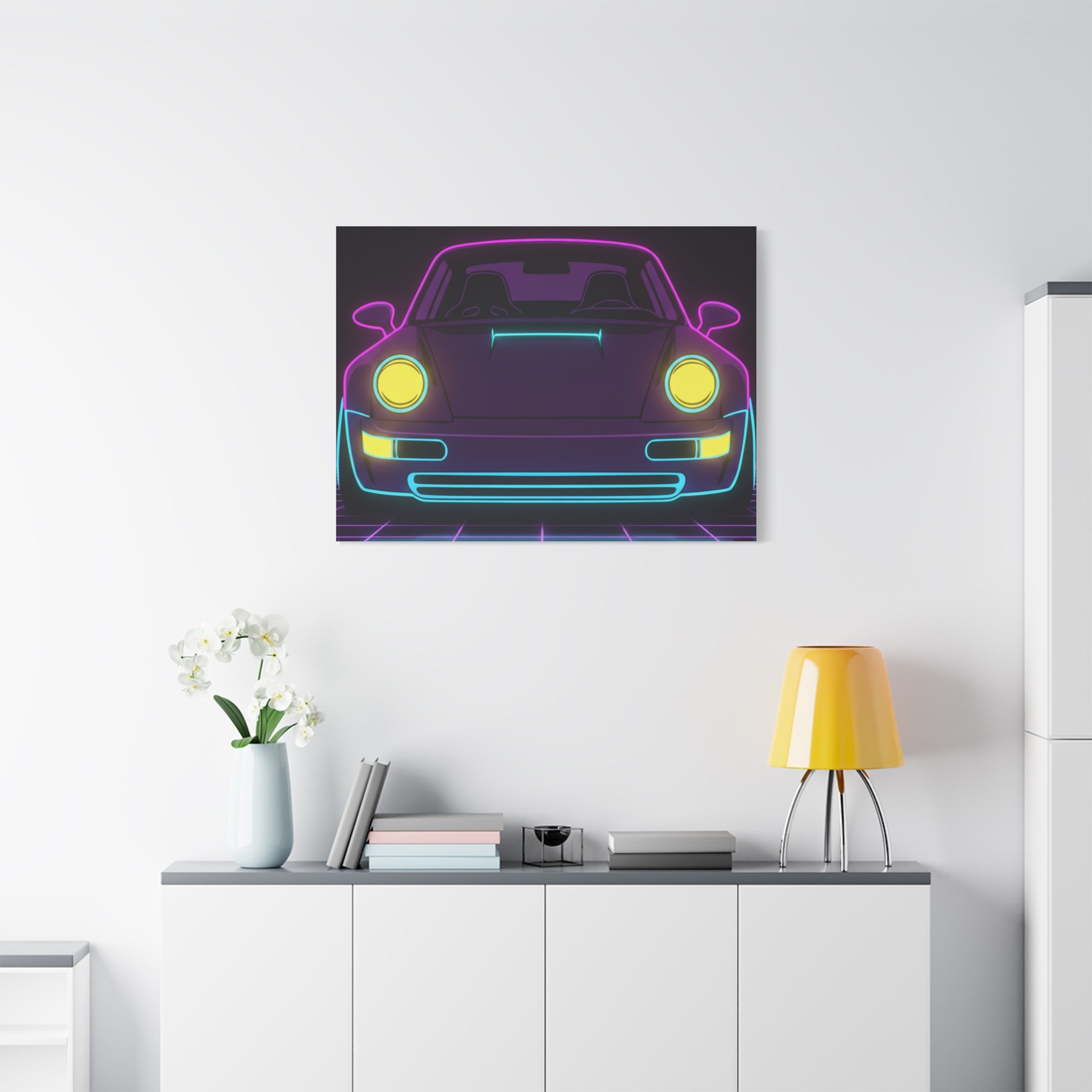 Porsche 964 Singer Neon Synthwave Canvas Wall Art