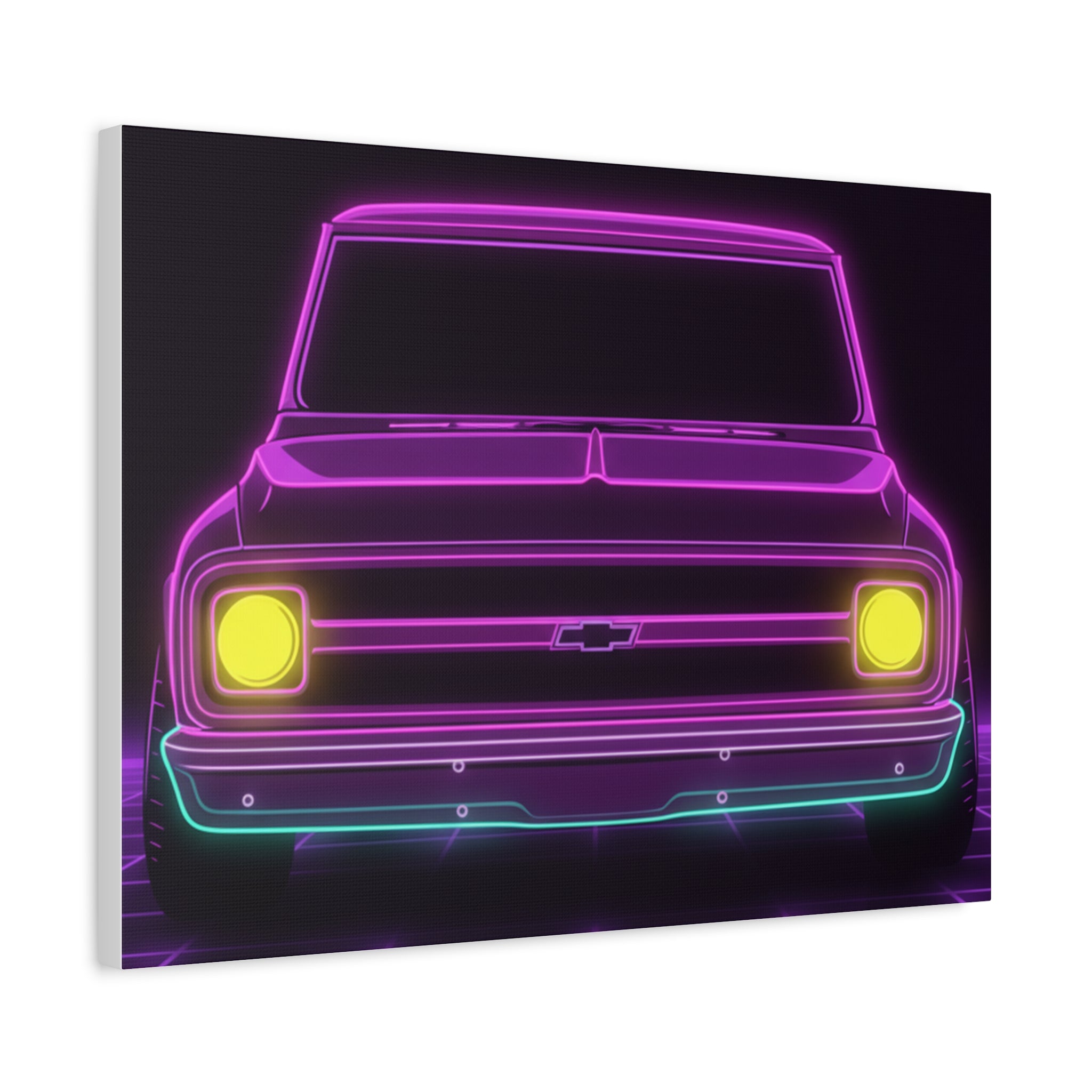 Chevy C10 Pickup (1967-72) Pro-Touring Neon Synthwave Canvas Wall Art