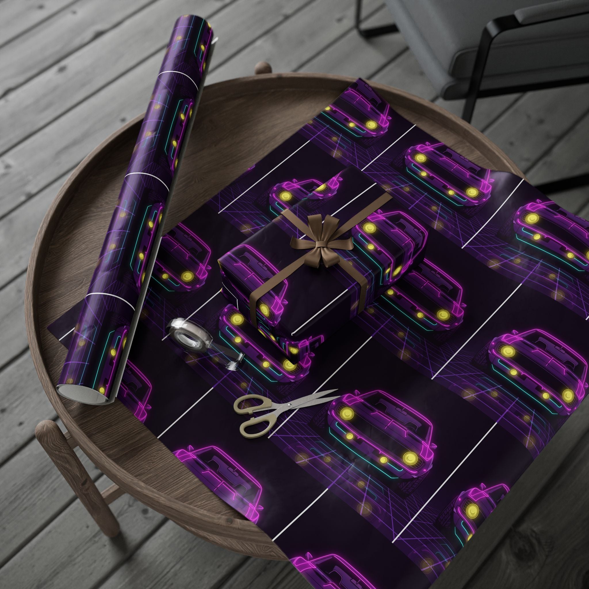 1969 Chevrolet Camaro SS Neon Synthwave Gift Wrapping Paper