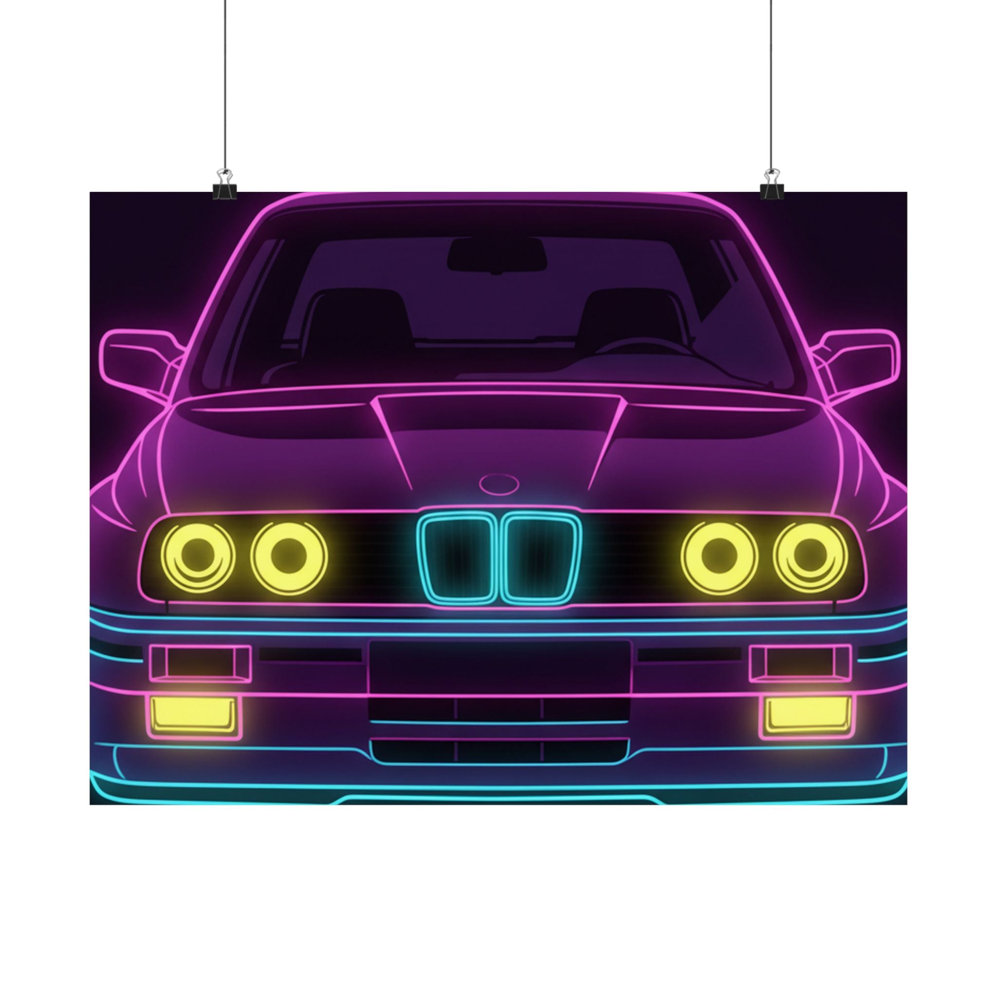 BMW E30 Neon Synthwave Poster