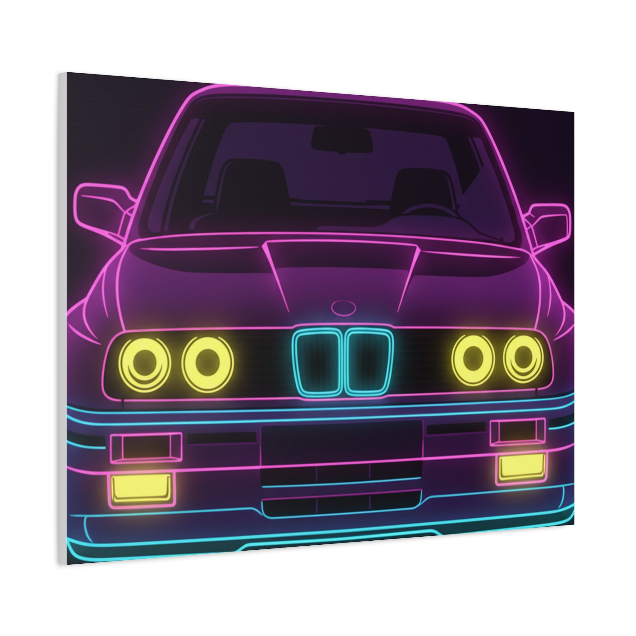 BMW E30 Neon Synthwave Canvas Wall Art