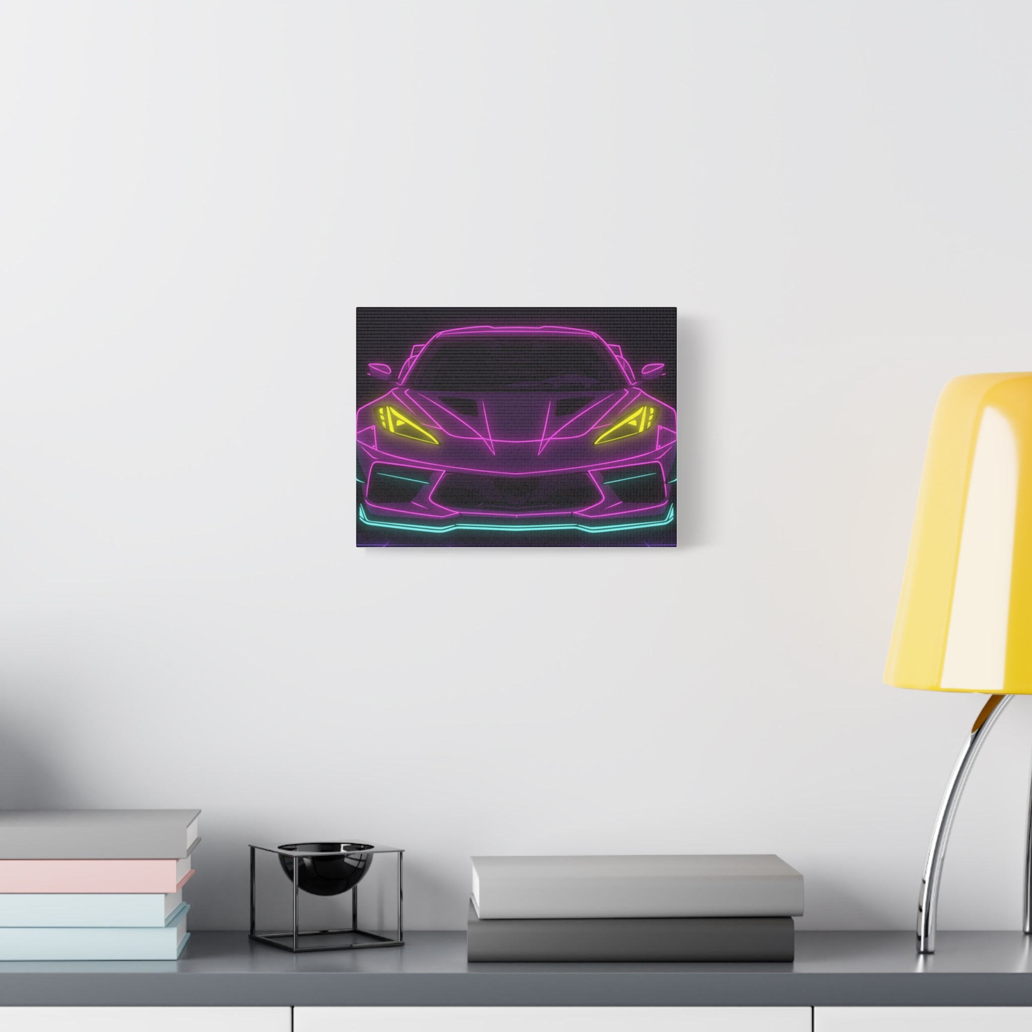 Corvette C8 (2020+) Neon Synthwave Canvas Wall Art