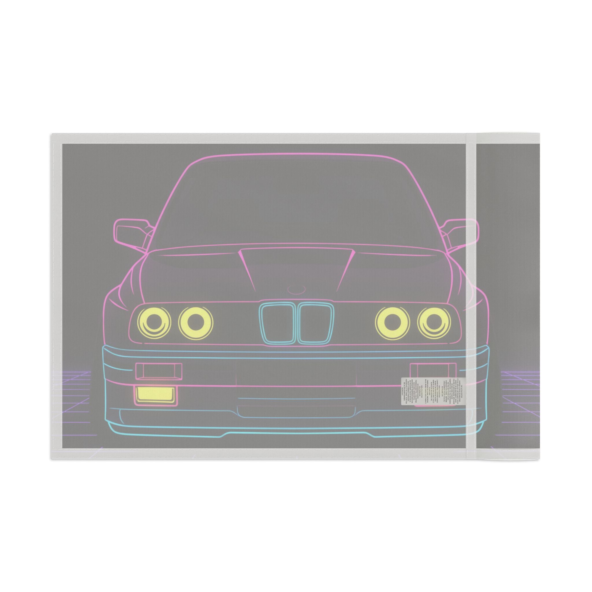 BMW E30 Neon Synthwave Garage Flag