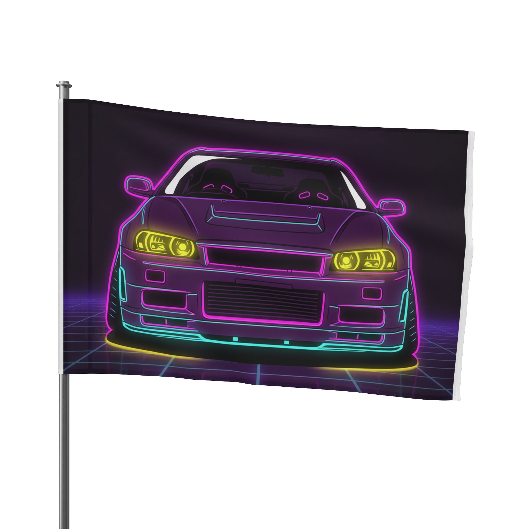 Nissan GT-R Neon Synthwave Garage Flag