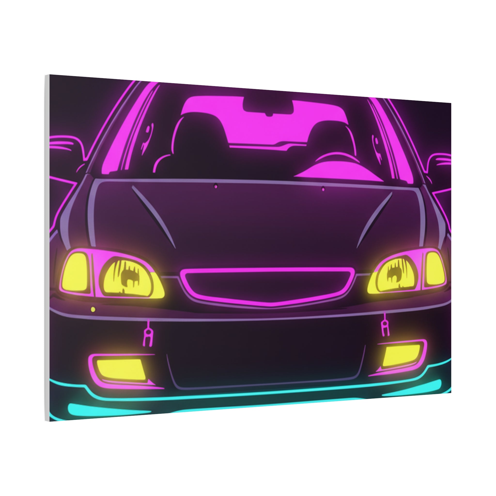 Honda Civic EK Hatch Neon Synthwave Canvas Wall Art