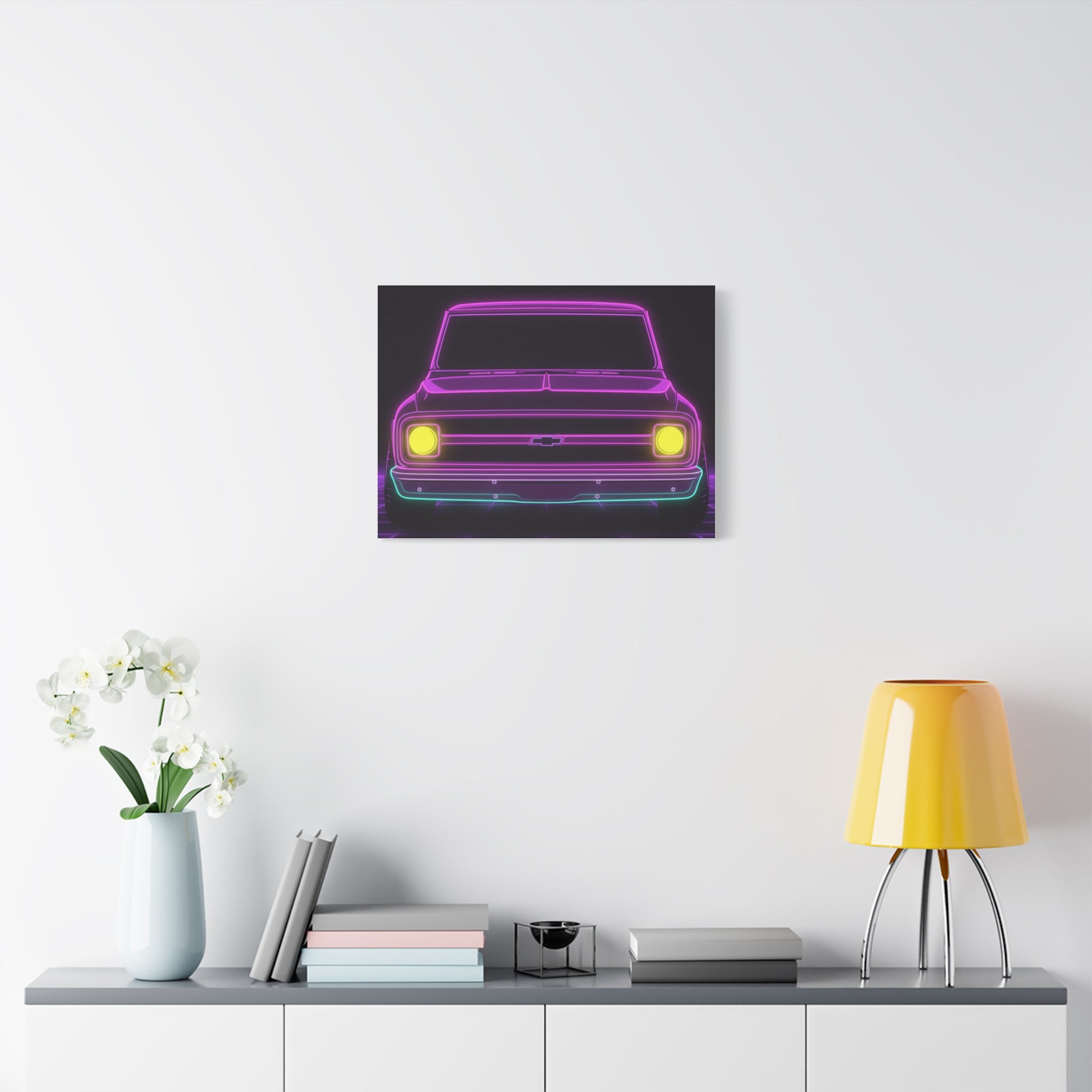 Chevy C10 Pickup (1967-72) Pro-Touring Neon Synthwave Canvas Wall Art