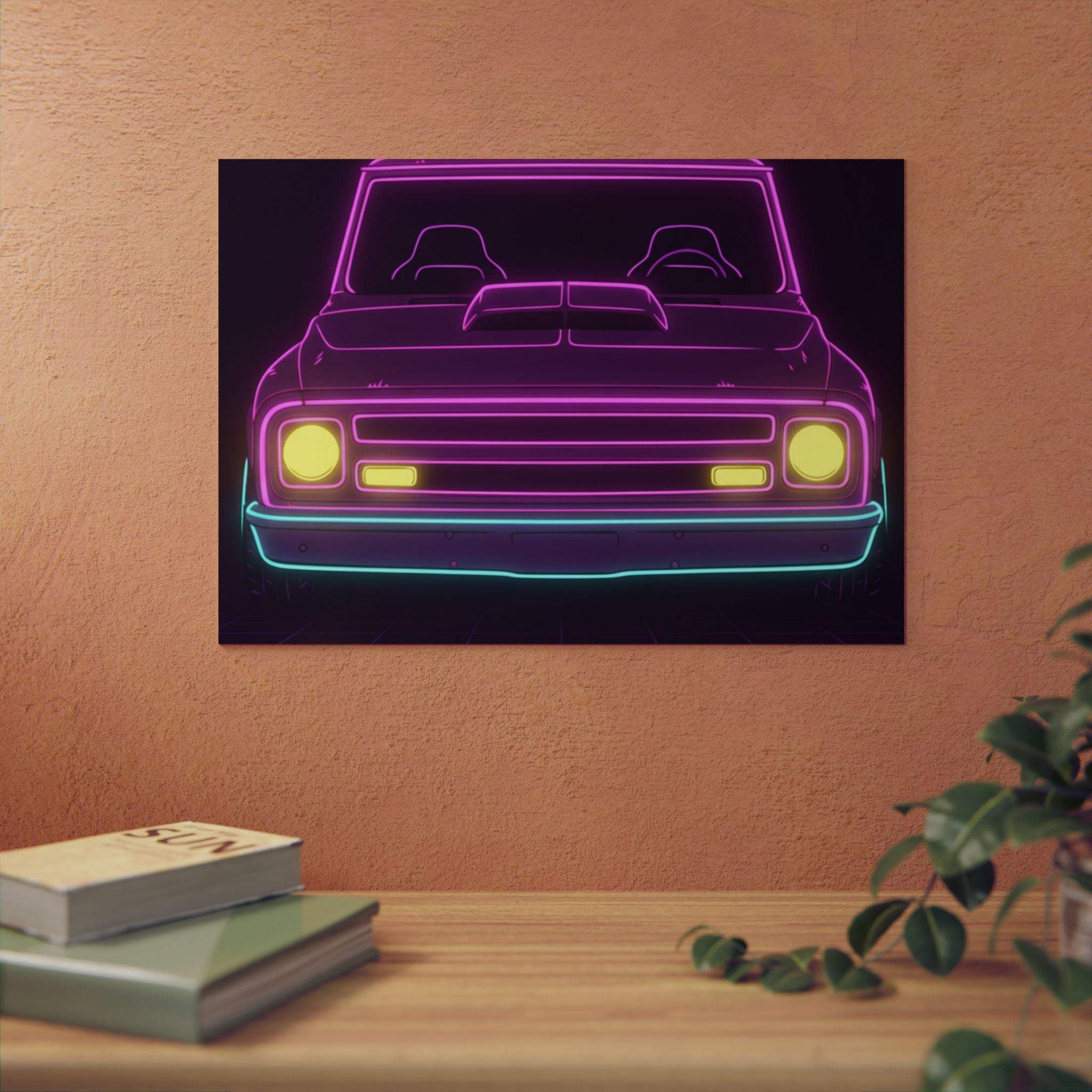 Chevy C10 Pickup (1967-72) Neon Synthwave Metal Wall Sign