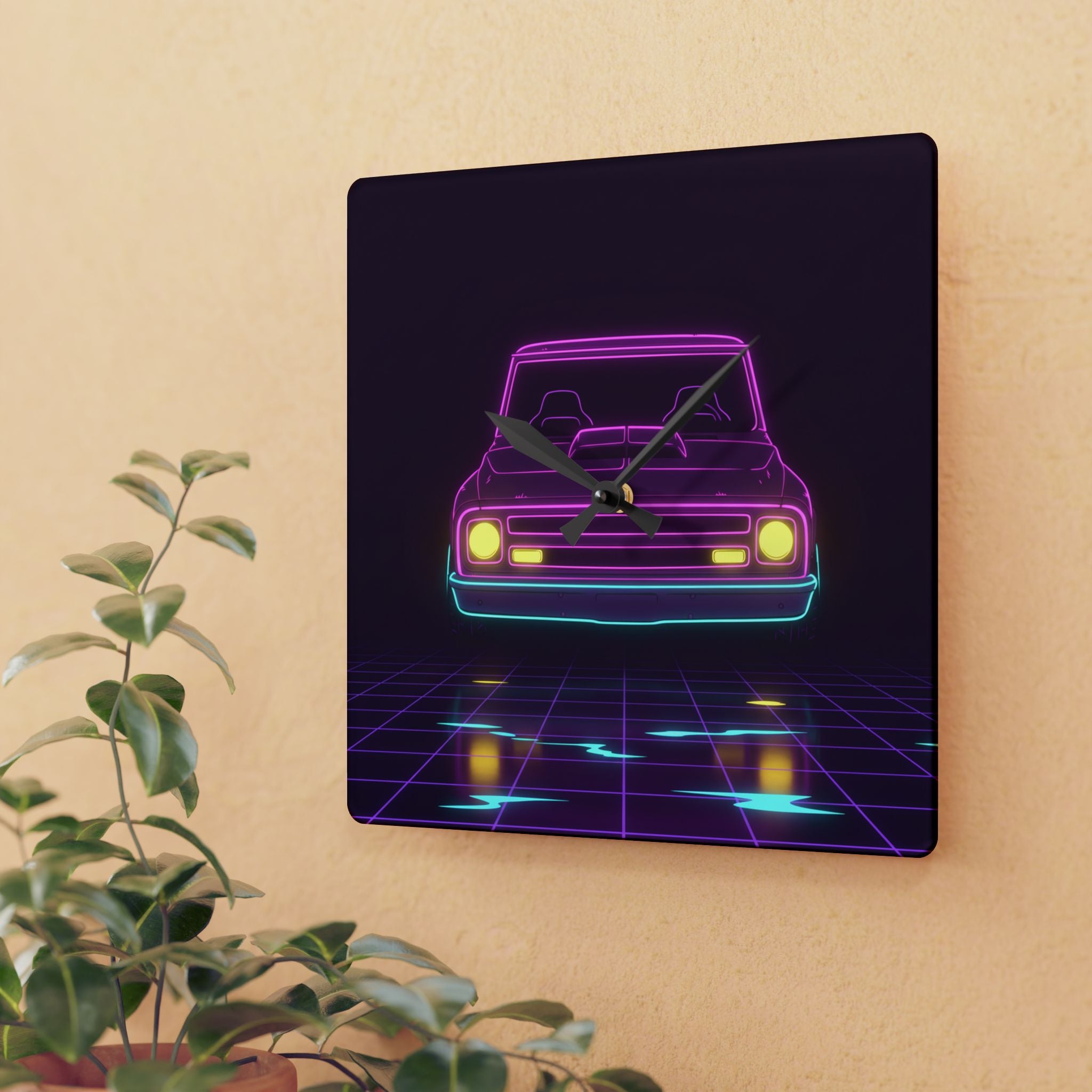 Chevy C10 Pickup (1967-72) Neon Synthwave Wall Clock