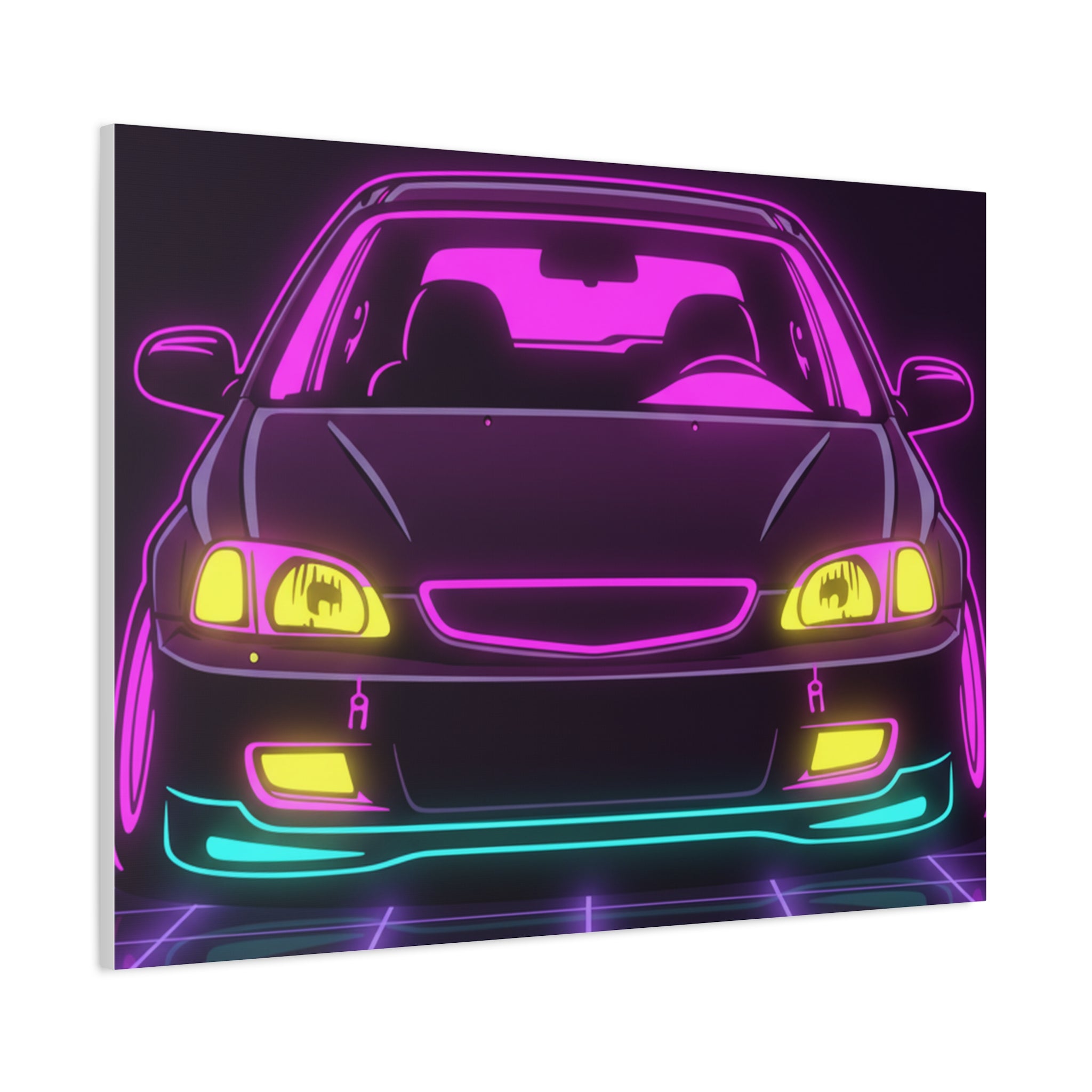 Honda Civic EK Hatch Neon Synthwave Canvas Wall Art