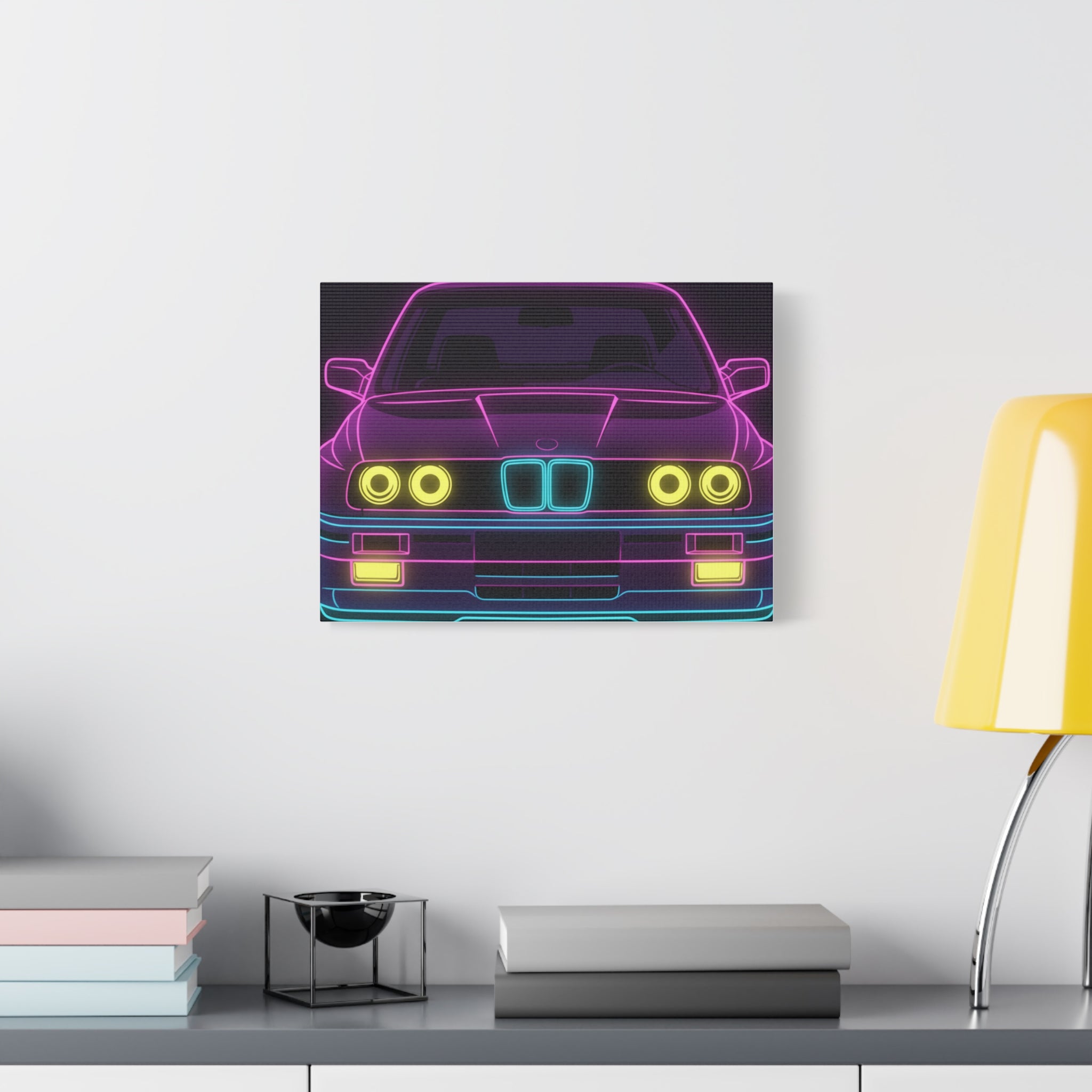 BMW E30 Neon Synthwave Canvas Wall Art