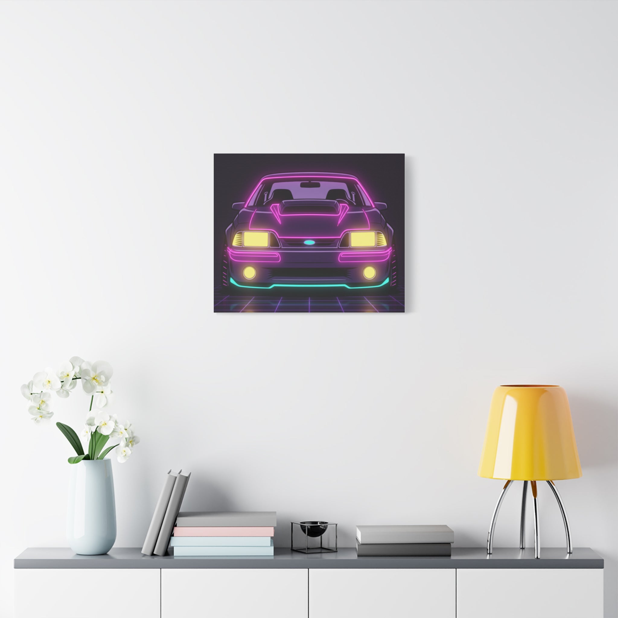 Ford Mustang Fox Body GT Neon Synthwave Canvas Wall Art