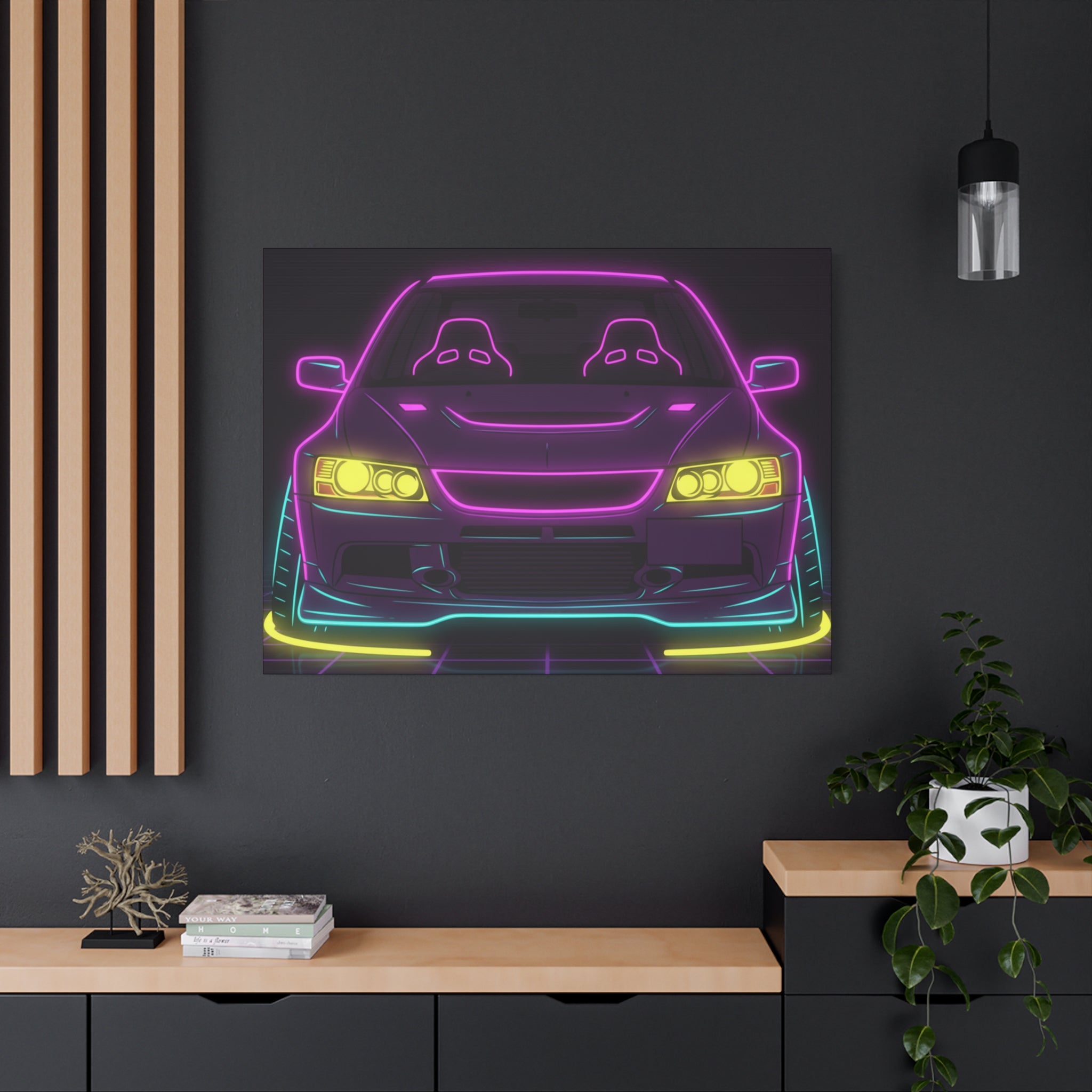 Mitsubishi Evo IX (2005-07) Neon Synthwave Canvas Wall Art