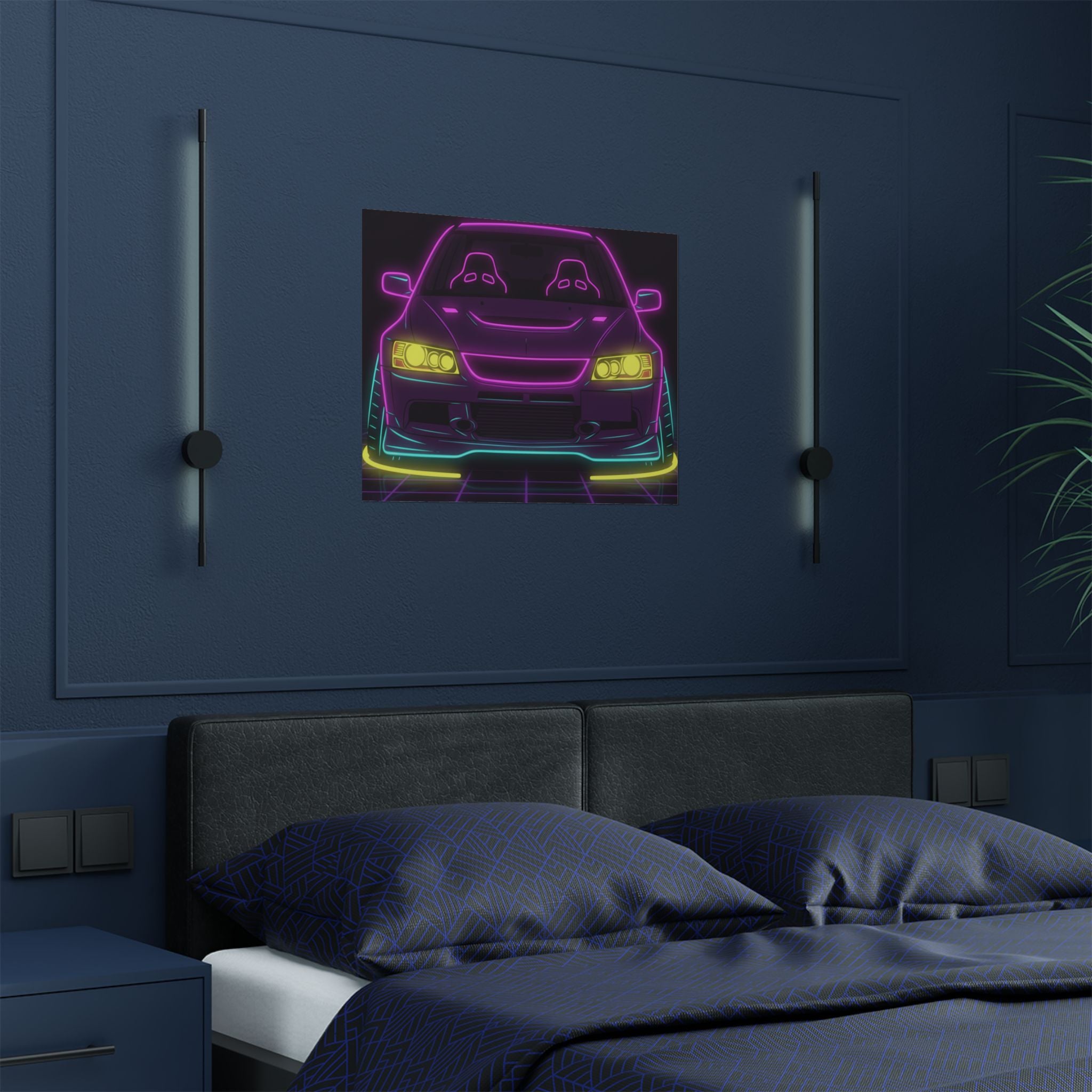 Mitsubishi Evo IX (2005-07) Neon Synthwave Poster