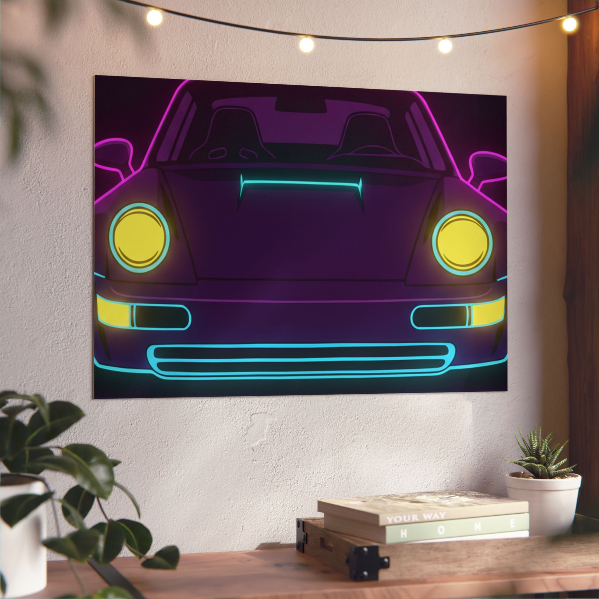 Porsche 964 Singer Neon Synthwave Metal Wall Sign
