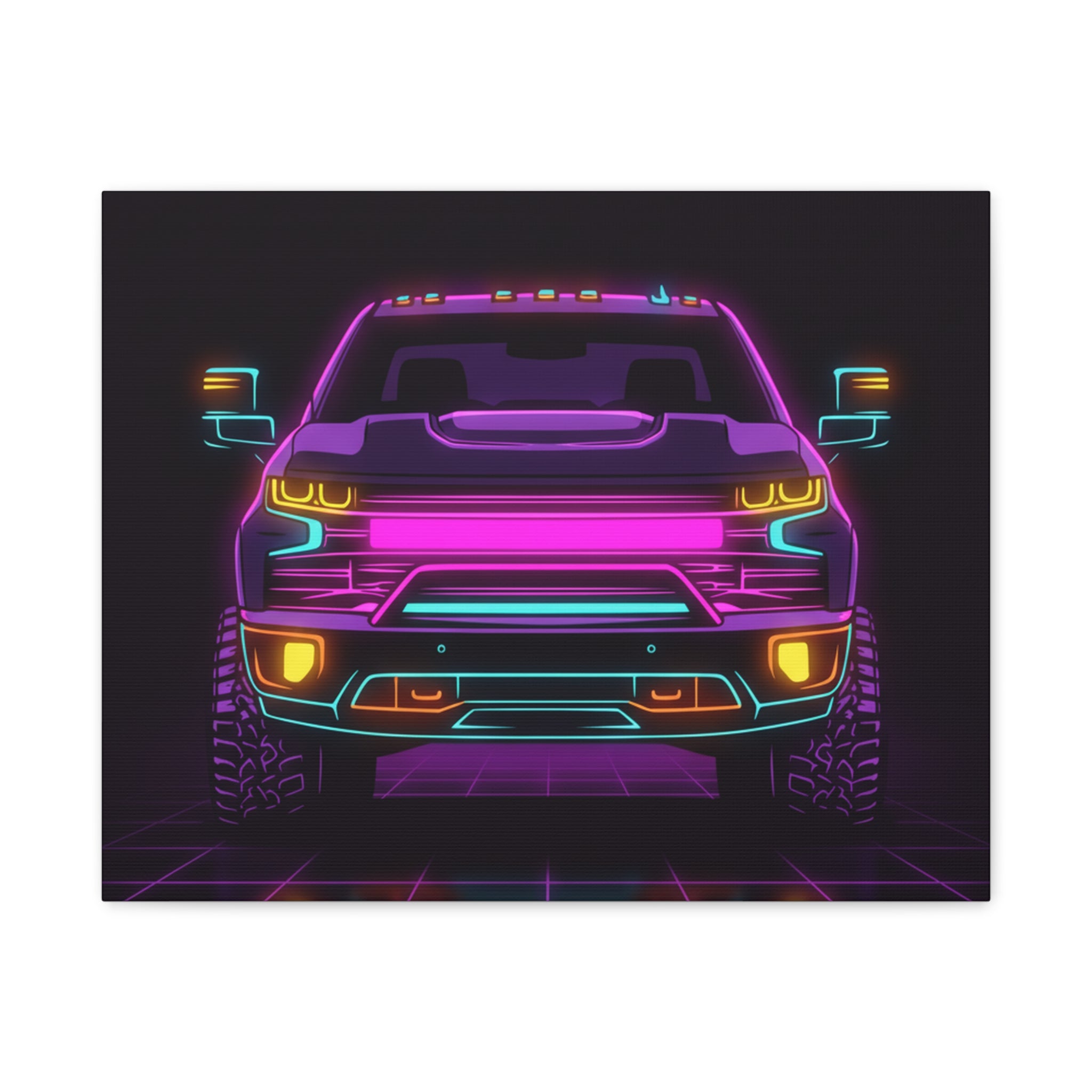 Chevy Silverado Trail Boss (2019+) Neon Synthwave Canvas Wall Art