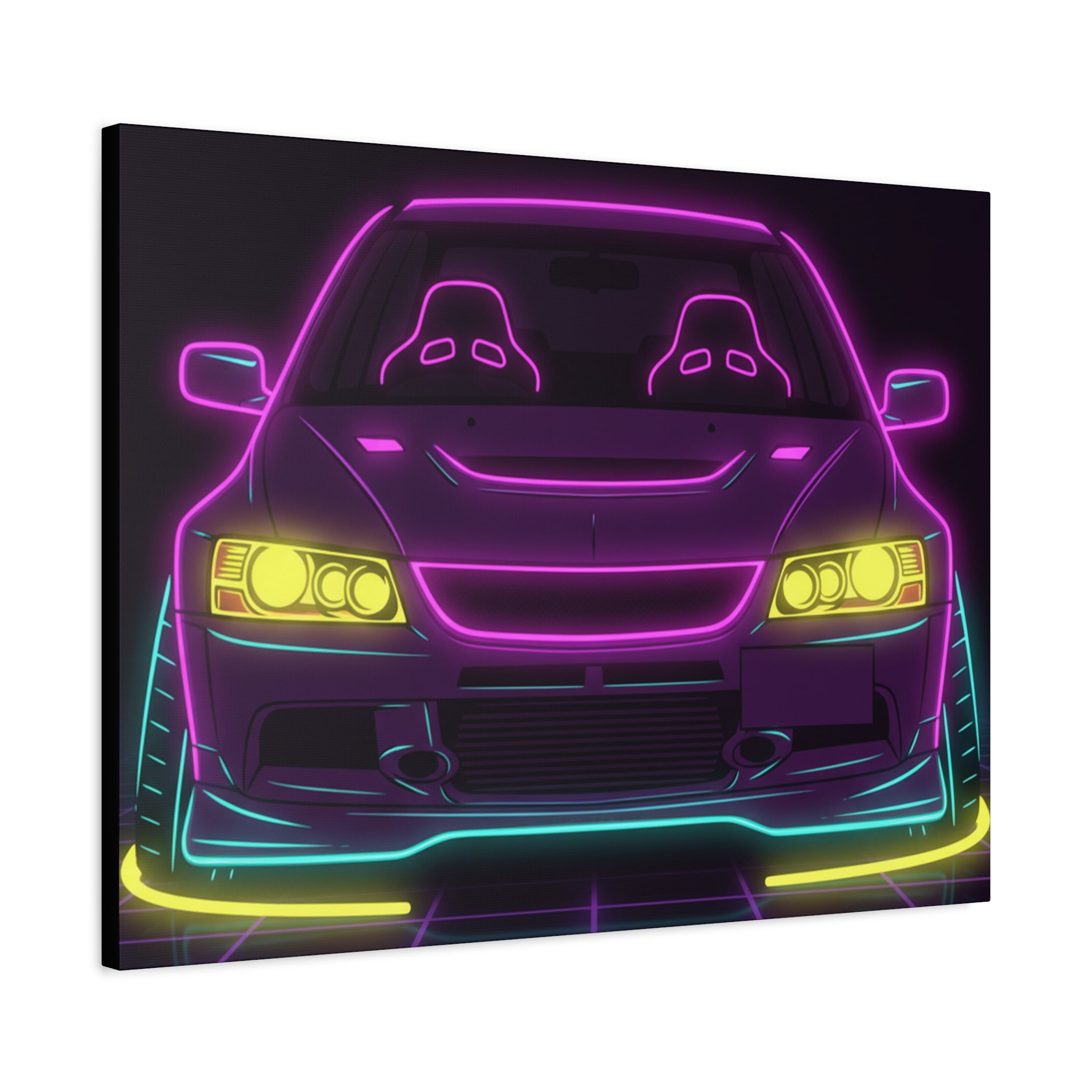Mitsubishi Evo IX (2005-07) Neon Synthwave Canvas Wall Art