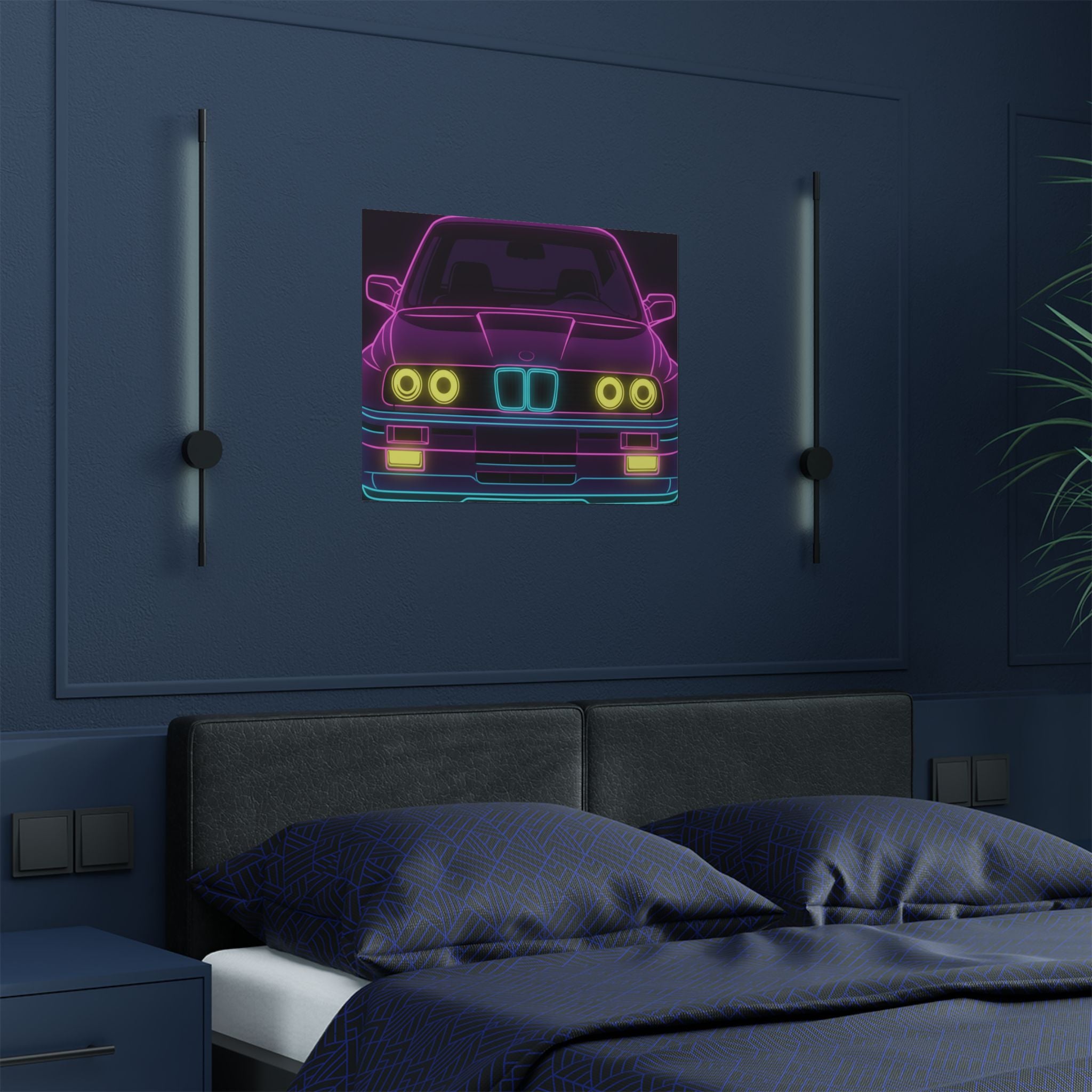 BMW E30 Neon Synthwave Poster