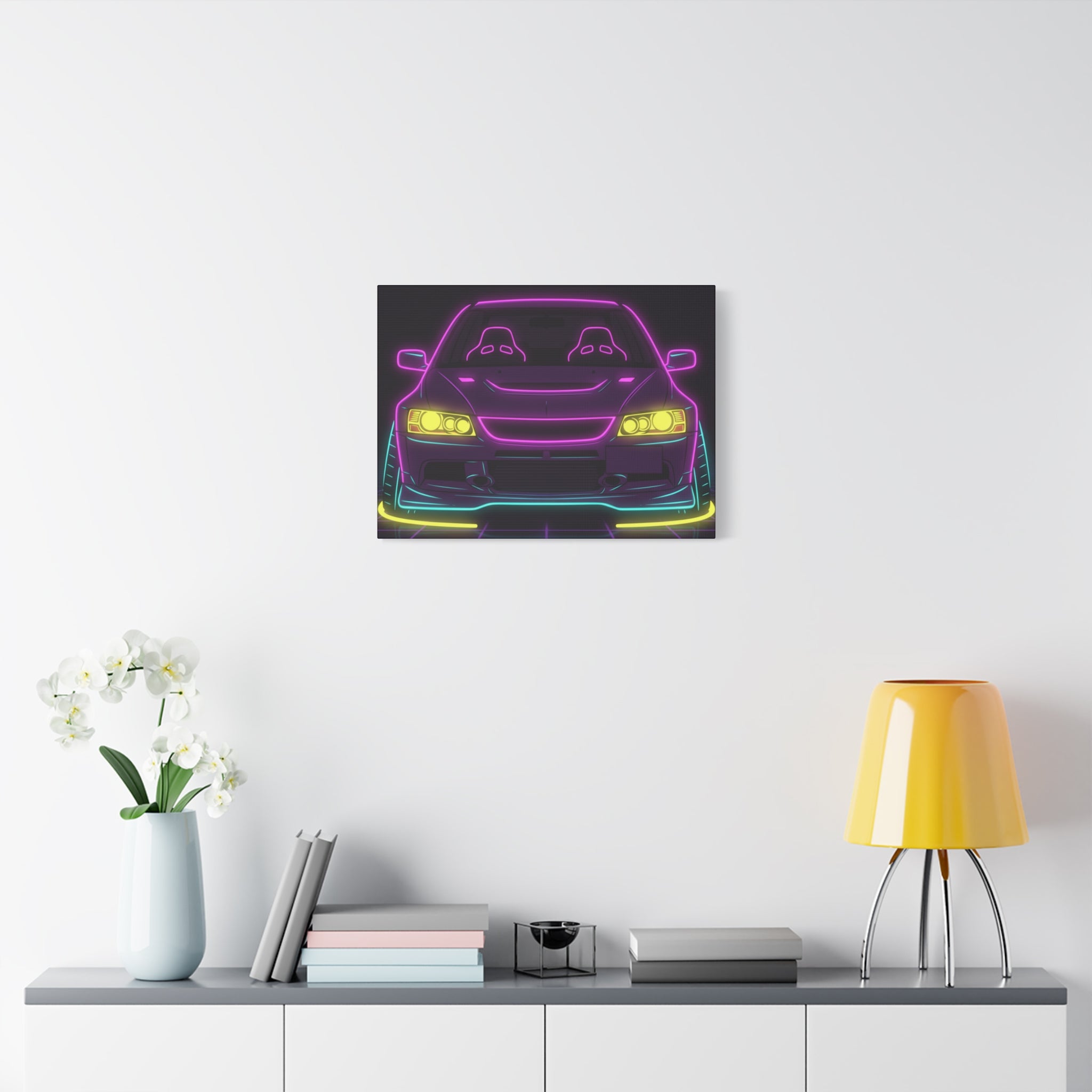 Mitsubishi Evo IX (2005-07) Neon Synthwave Canvas Wall Art