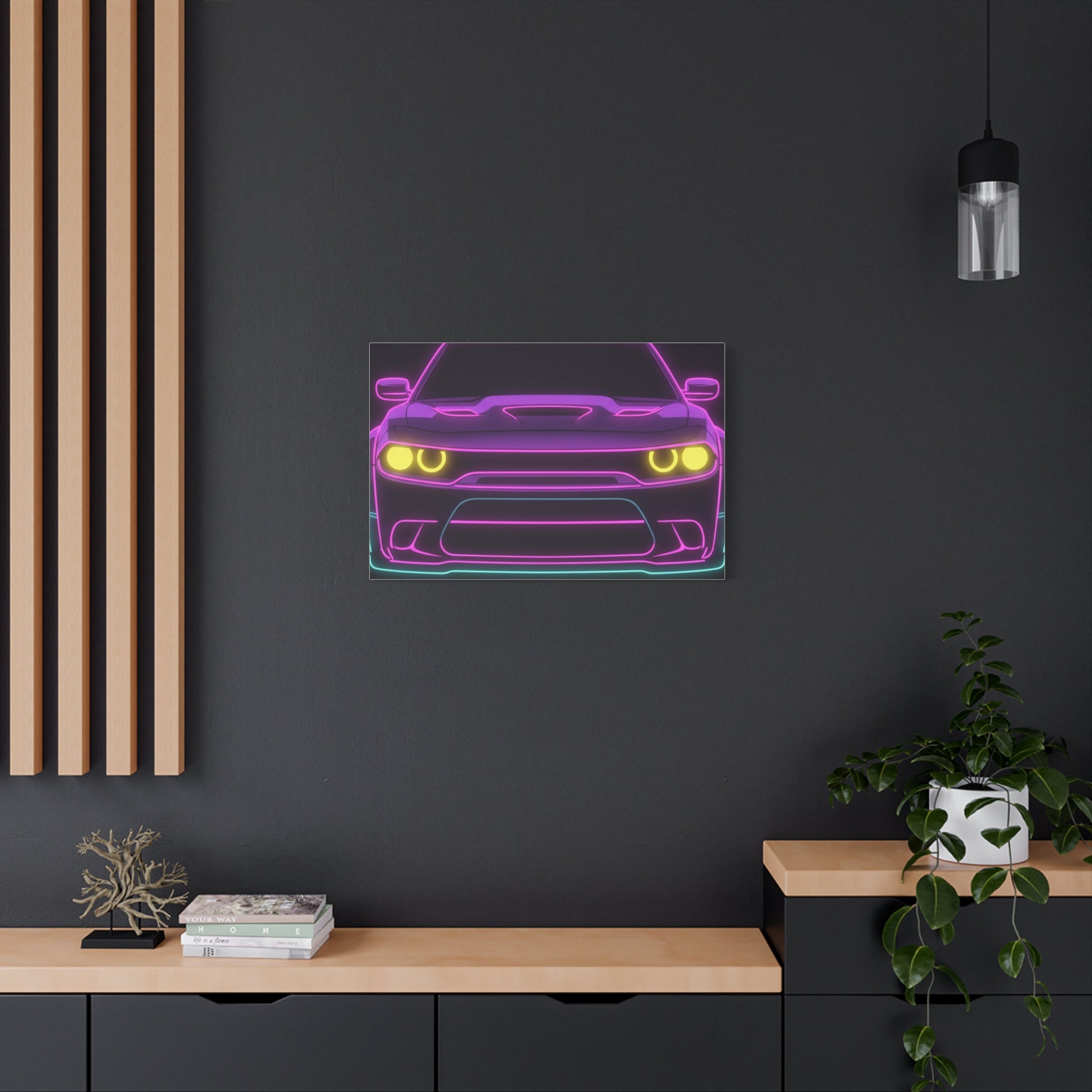 Dodge Challenger SRT Hellcat Neon Synthwave Canvas Wall Art