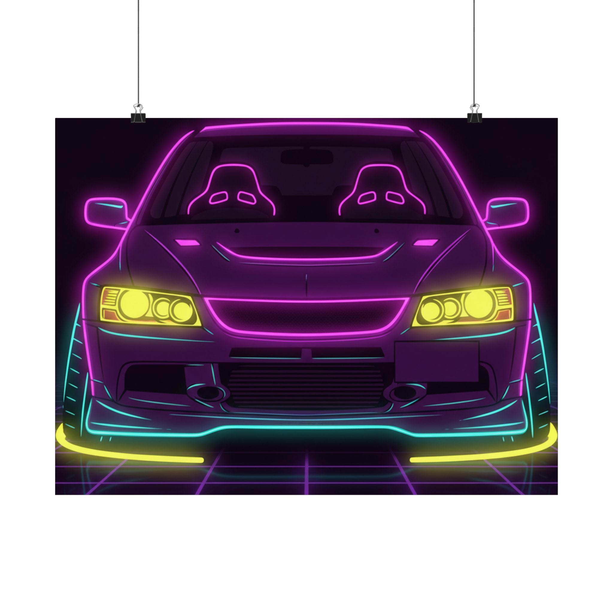 Mitsubishi Evo IX (2005-07) Neon Synthwave Poster