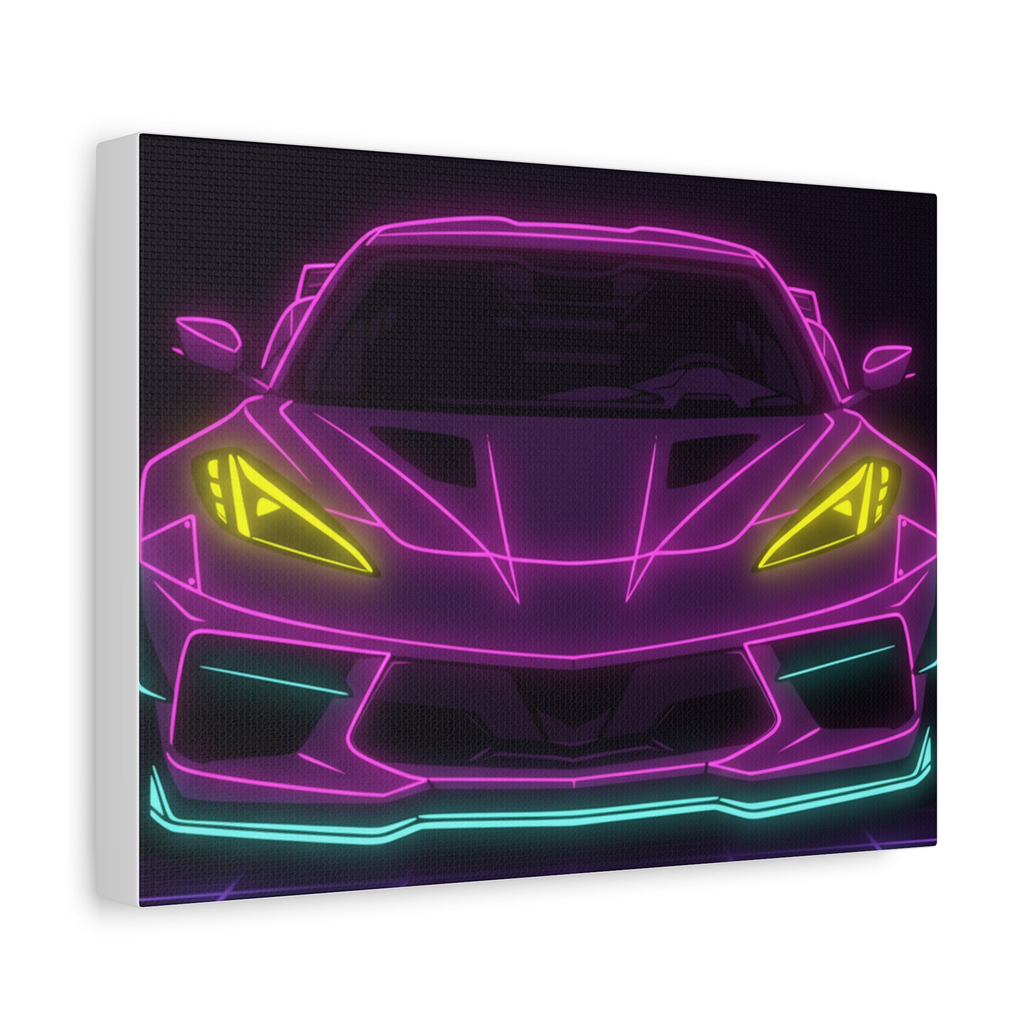 Corvette C8 (2020+) Neon Synthwave Canvas Wall Art