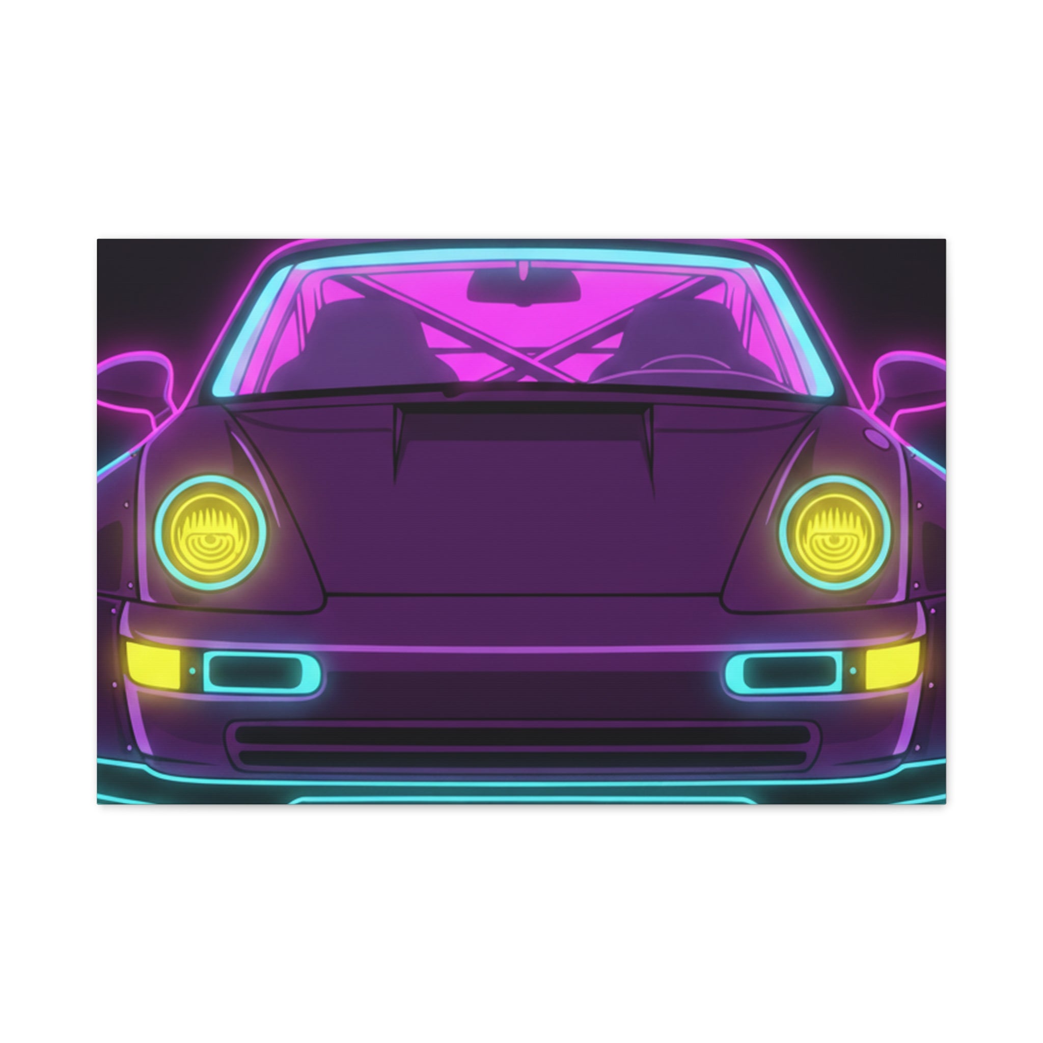 Porsche 964 Turbo Neon Synthwave Canvas Wall Art