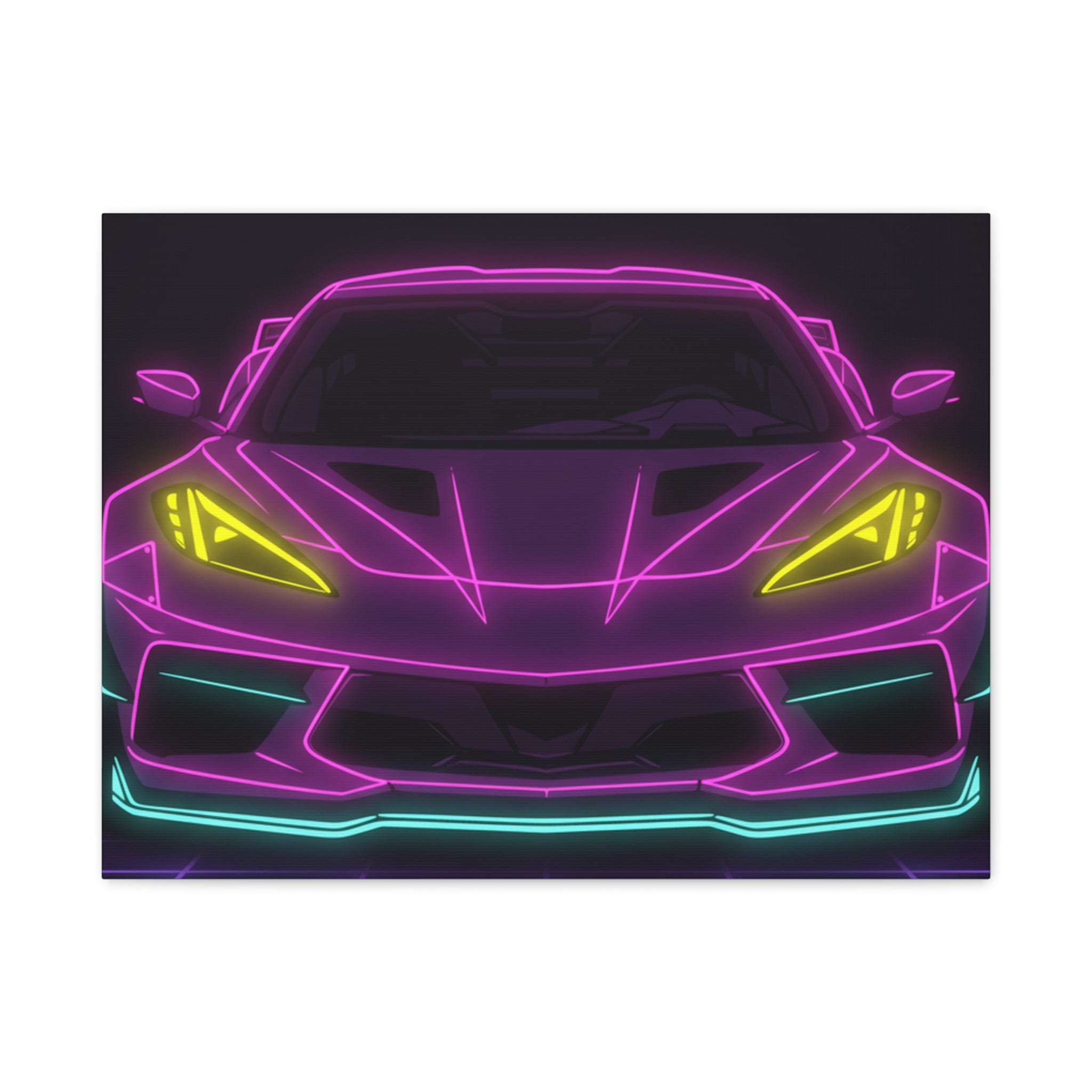 Corvette C8 (2020+) Neon Synthwave Canvas Wall Art