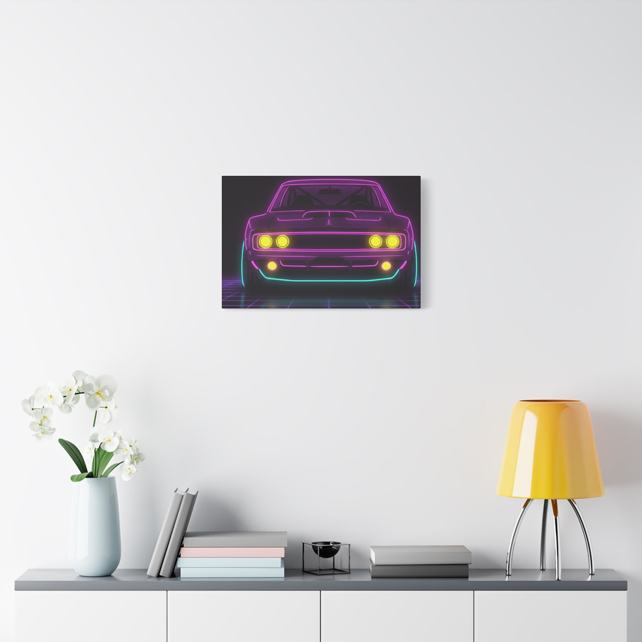 Dodge Charger R/T (1968-70) Neon Synthwave Canvas Wall Art